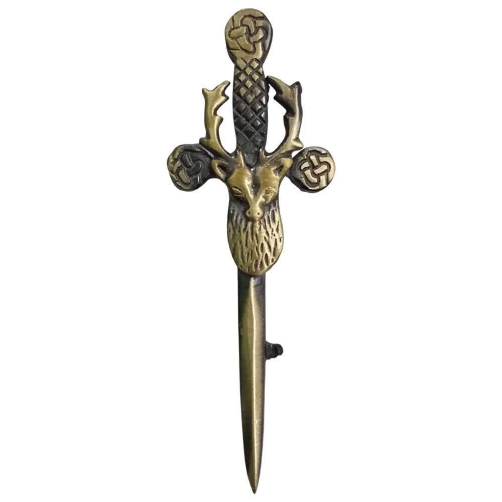 Authentic Scottish Kilt Pin - Celtic Stag Head Design with Antique Brass Finish (4 Inch) | Perfect for Traditional Highland Dress, Celtic Weddings & Scottish Festivals