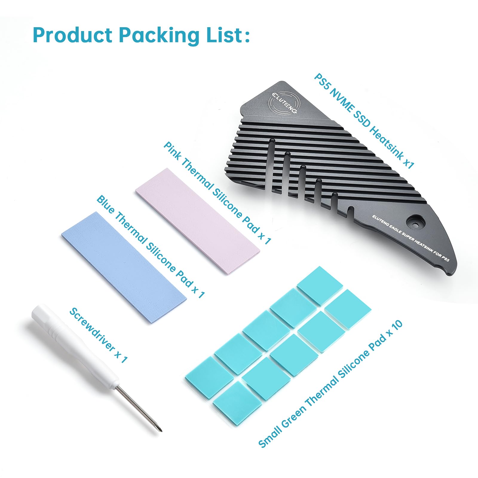 ELUTENG PS5 SSD Heatsink Cover with 4 Thermal Pads - Aluminum M.2 2280 NVME Cooling Kit for PS5 & Gaming PC - 2-in-1 Heat Sink with Mounting Posts (Black) - Perfect for Enhanced Gaming Performance and PC Cooling Solutions