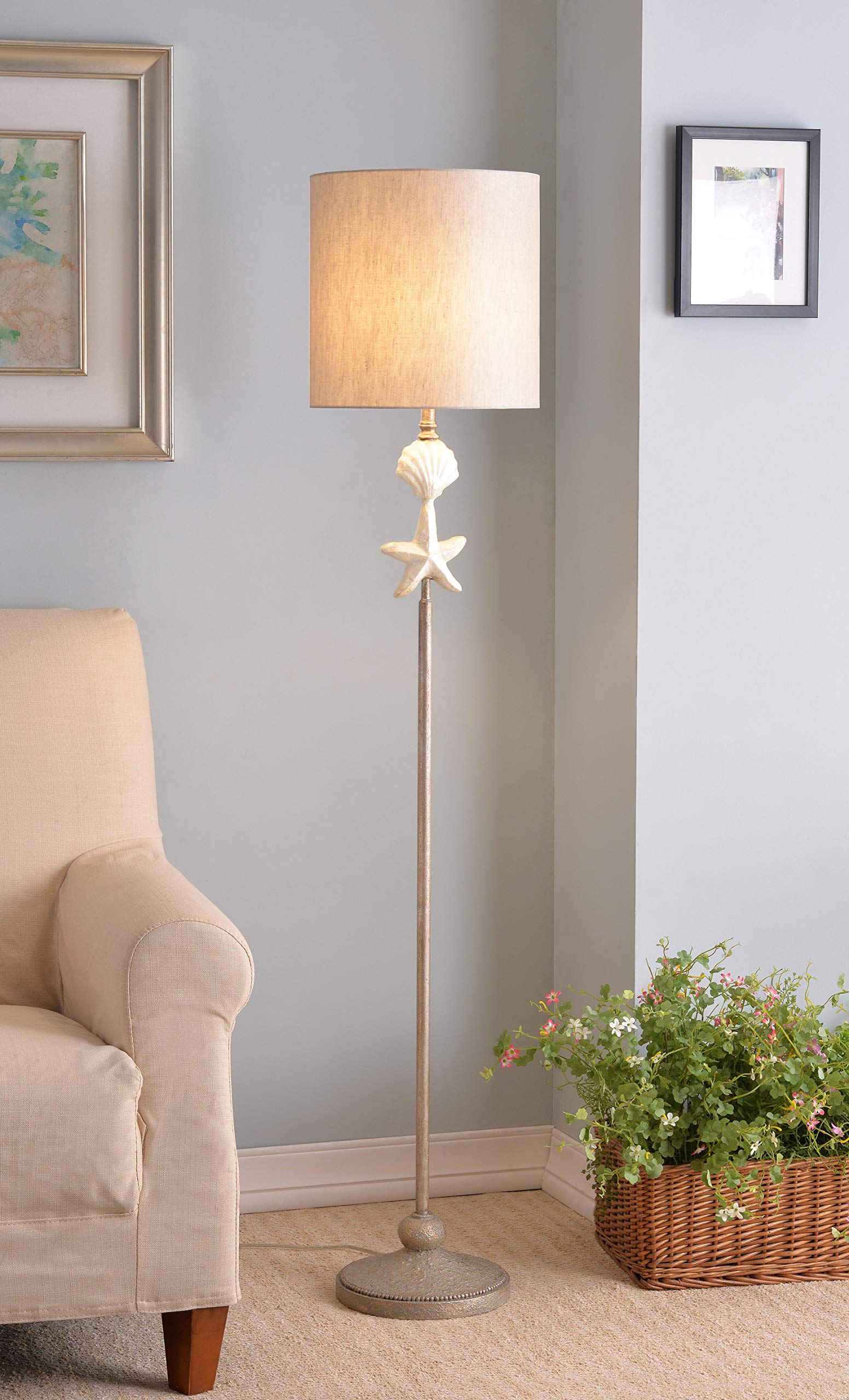 Kenroy Home 33152MOP Concha Floor Lamp - Silvered Gold Finish with Mother of Pearl Accents | Elegant Lighting for Living Room, Bedroom & Office Decor