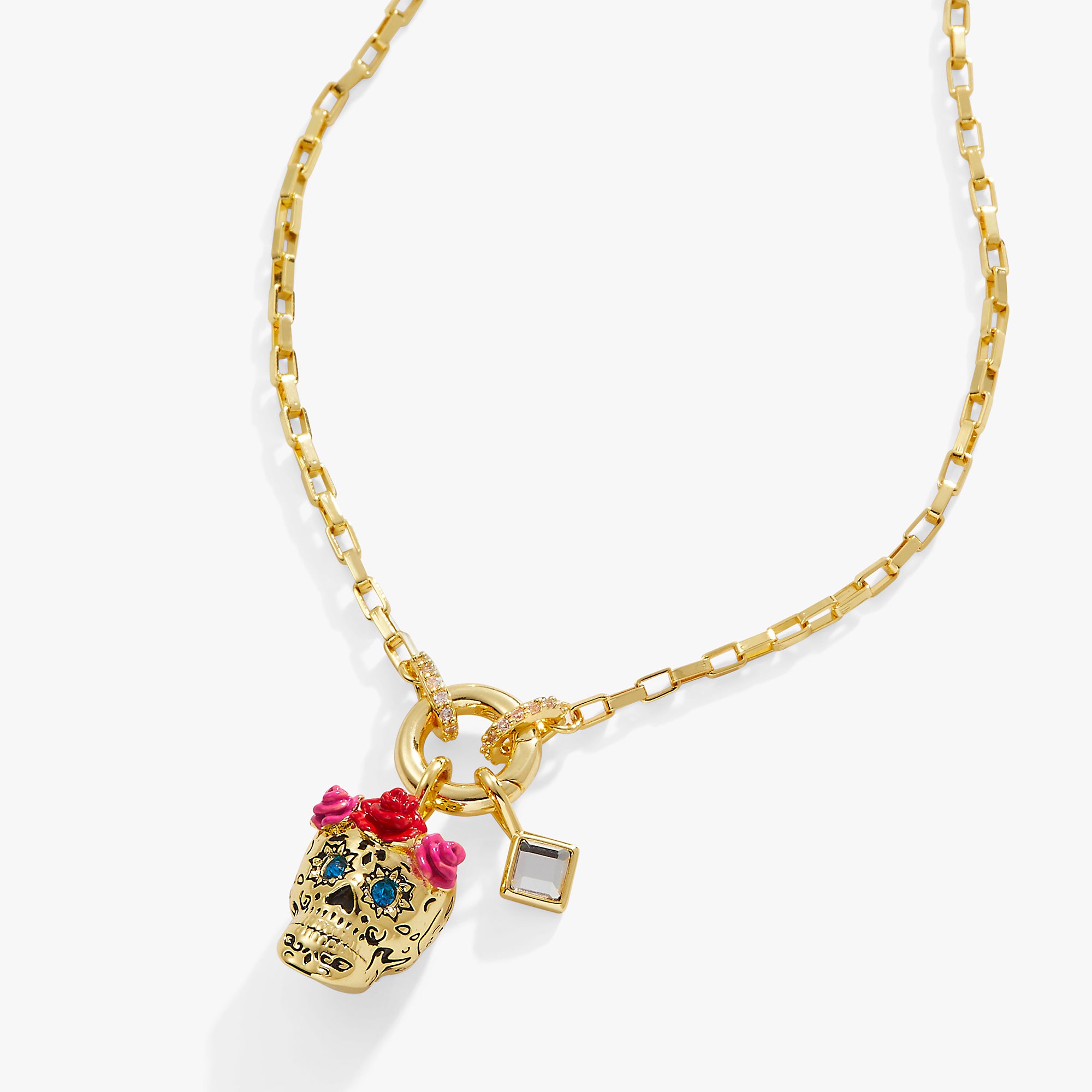 Handmade Calavera Sugar Skull Necklace - Mexican Day of the Dead Jewelry - Perfect for Halloween, Dia de los Muertos & Gothic Fashion Accessories