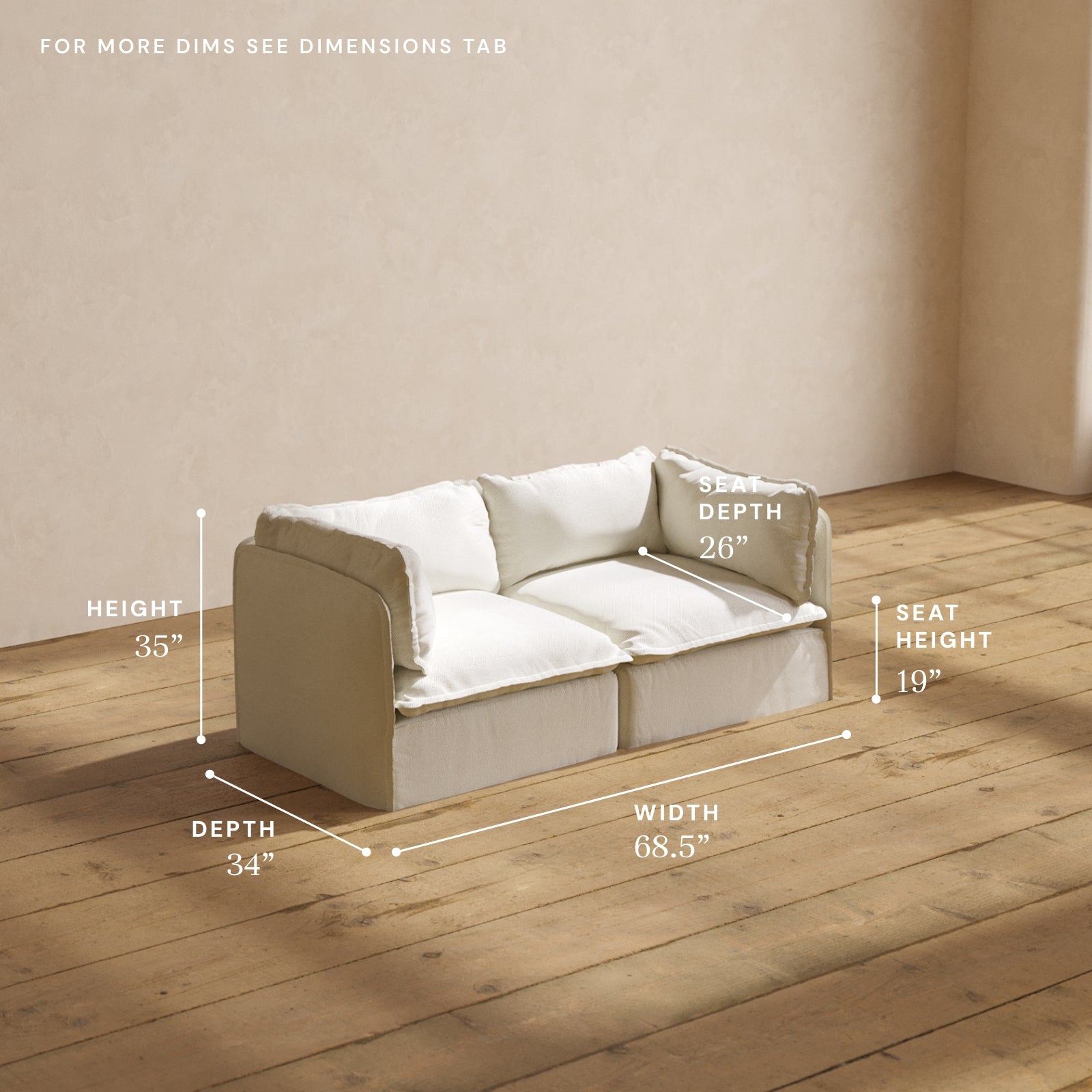 Premium Modular Performance 2-Seater Sofa in Eggshell White | Soft Relaxed Blend Fabric | Perfect for Living Room, Lounge & Small Spaces