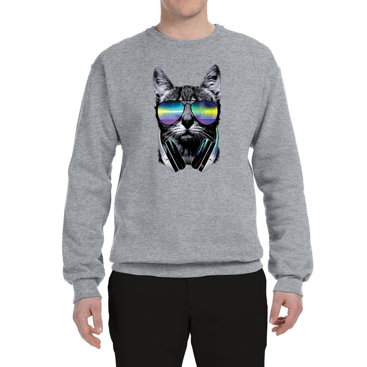 Wild Bobby DJ Kitty Cat with Headphones Graphic Sweatshirt - Unisex Crewneck Pullover for Cat Lovers | Perfect for Music Festivals, DJ Parties & Casual Wear