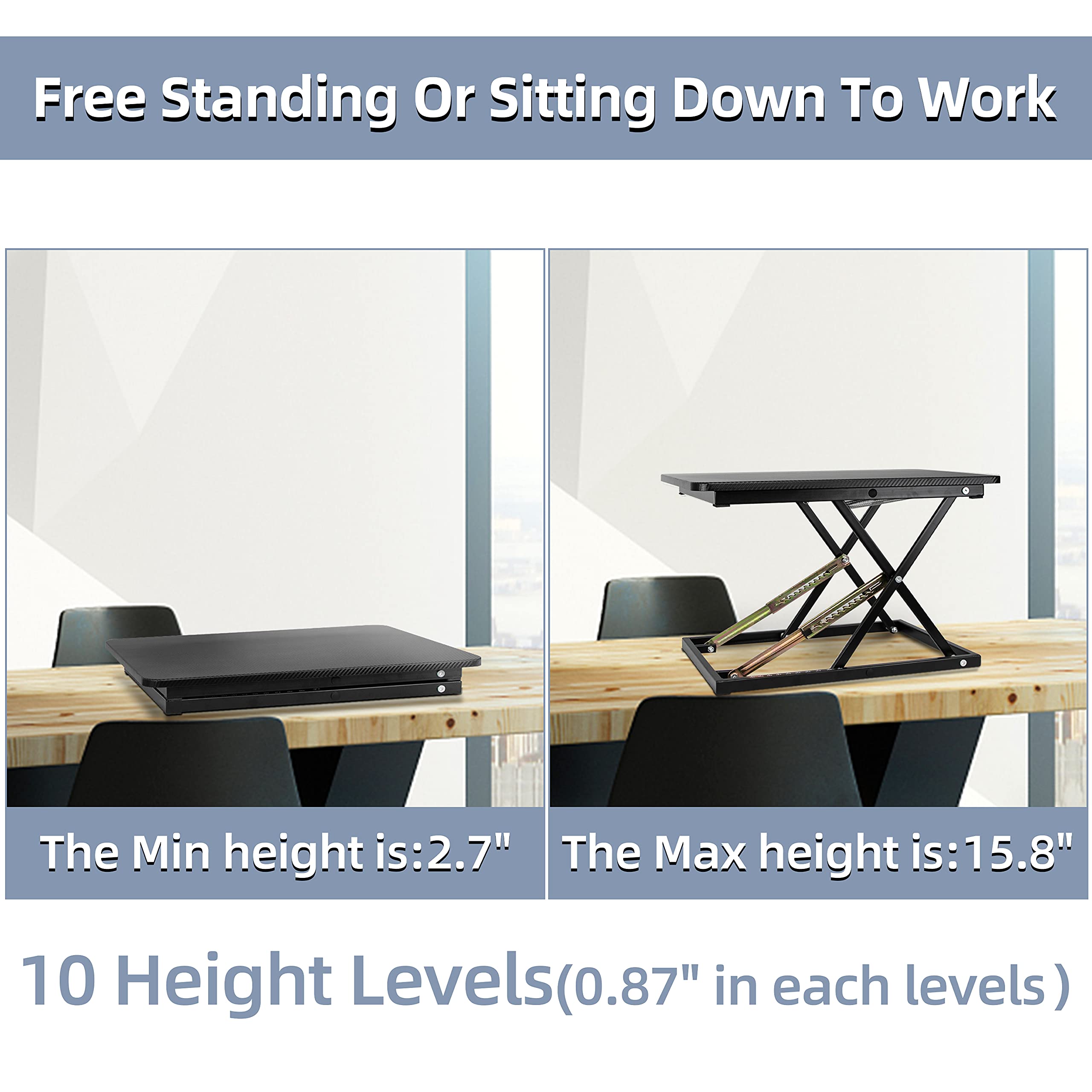 Height Adjustable Standing Desk Converter - Fully Assembled Sit Stand Desk Riser for Home Office, Black - Ergonomic Workstation Solution for Standing or Sitting at Computer (Perfect for Remote Work & Small Spaces)