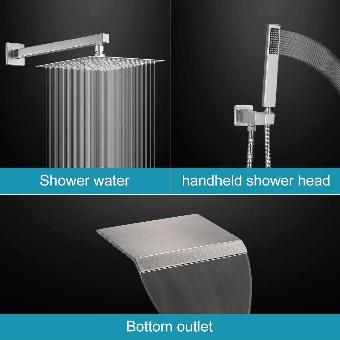 Premium Brushed Nickel Shower System - 10-Inch Rain Shower Head with High-Pressure Handheld Shower & Waterfall Tub Spout - Complete Modern Bathroom Faucet Set with Valve - Perfect for Luxury Spa-Like Shower Experience in Master Bathrooms & Guest Suites