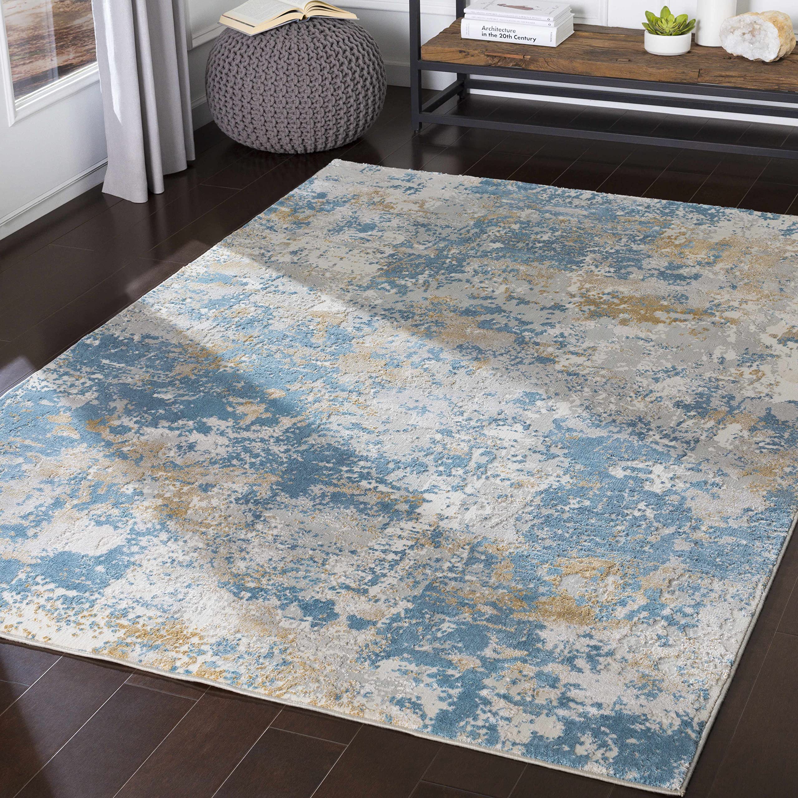 Hauteloom Hawes Modern Area Rug 12' x 15' - Soft Gray, Brown, Blue - Perfect for Living Room, Bedroom, Office - Washable & Durable Home Decor