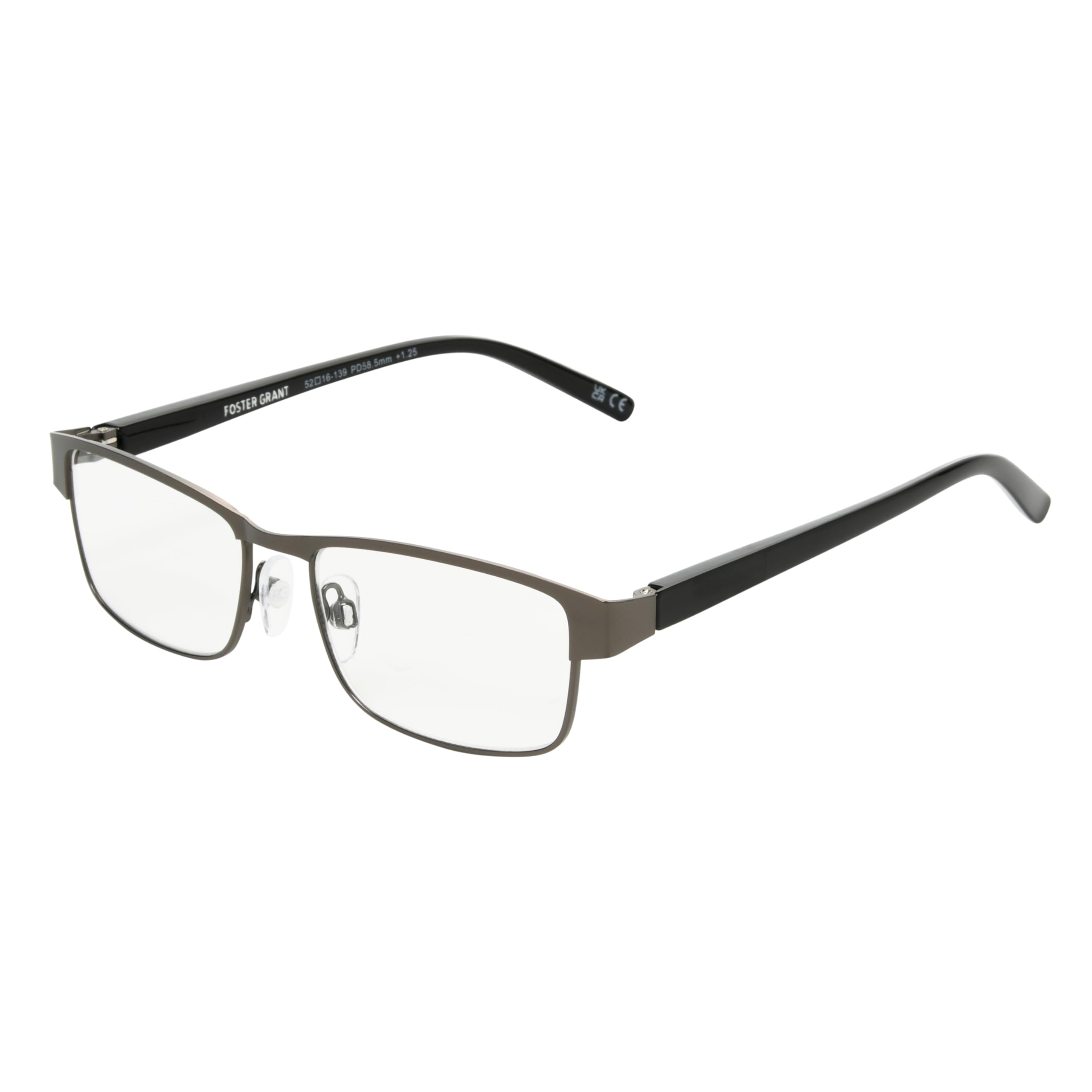 Foster Grant Men's Leo Square Reading Glasses +1.00 to +4.00 Strength | Classic Retro Style | Lightweight & Durable Frames | Perfect for Reading, Office Work & Computer Use