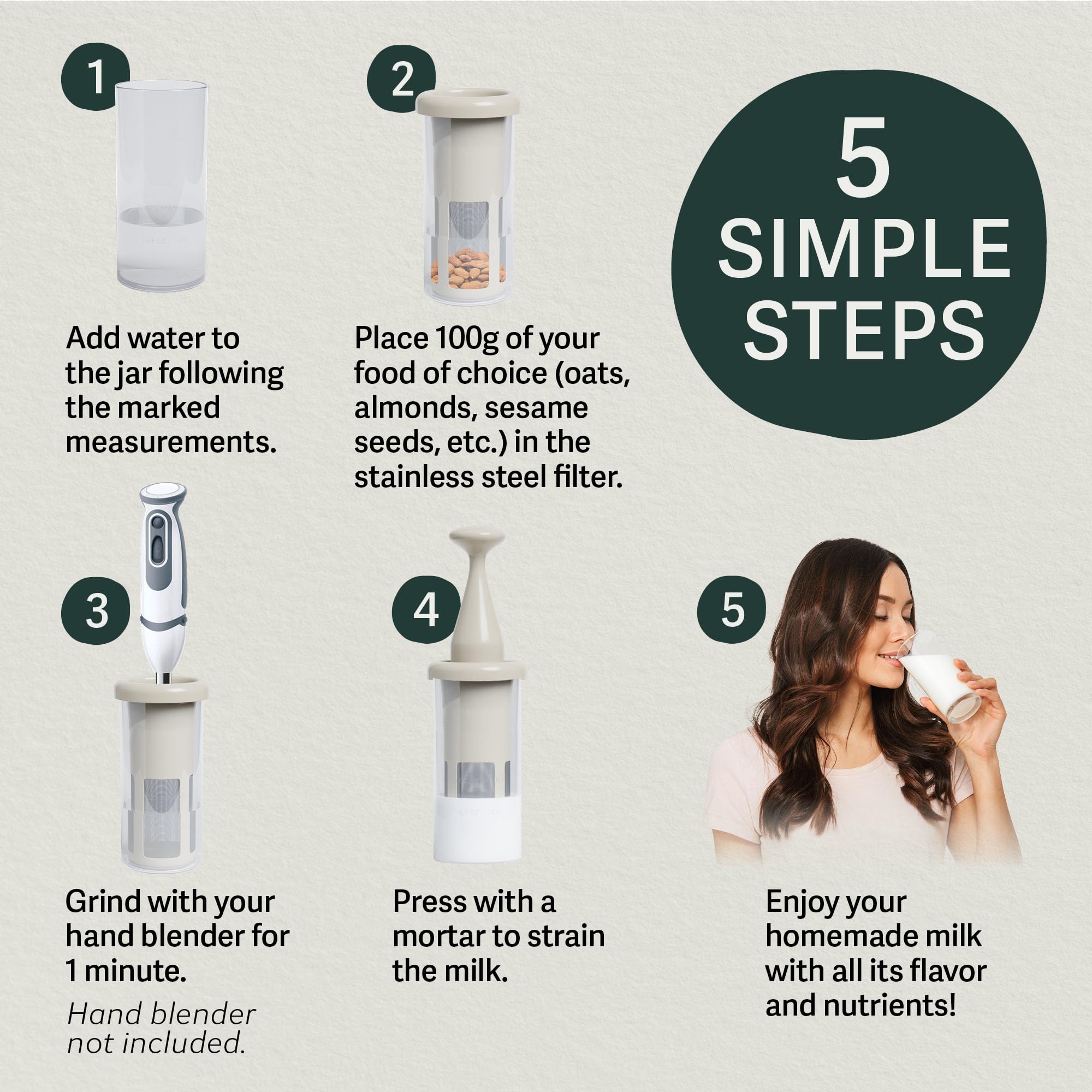Vegan Milker MylkMaster Zero Waste - Manual Nut Milk Maker & Plant Strainer for Almond, Soy, Oat Milk - Creamy Homemade Nutmilk & Whole Bean Coffee - Perfect for Zero Waste Kitchen & Healthy Vegan Lifestyle
