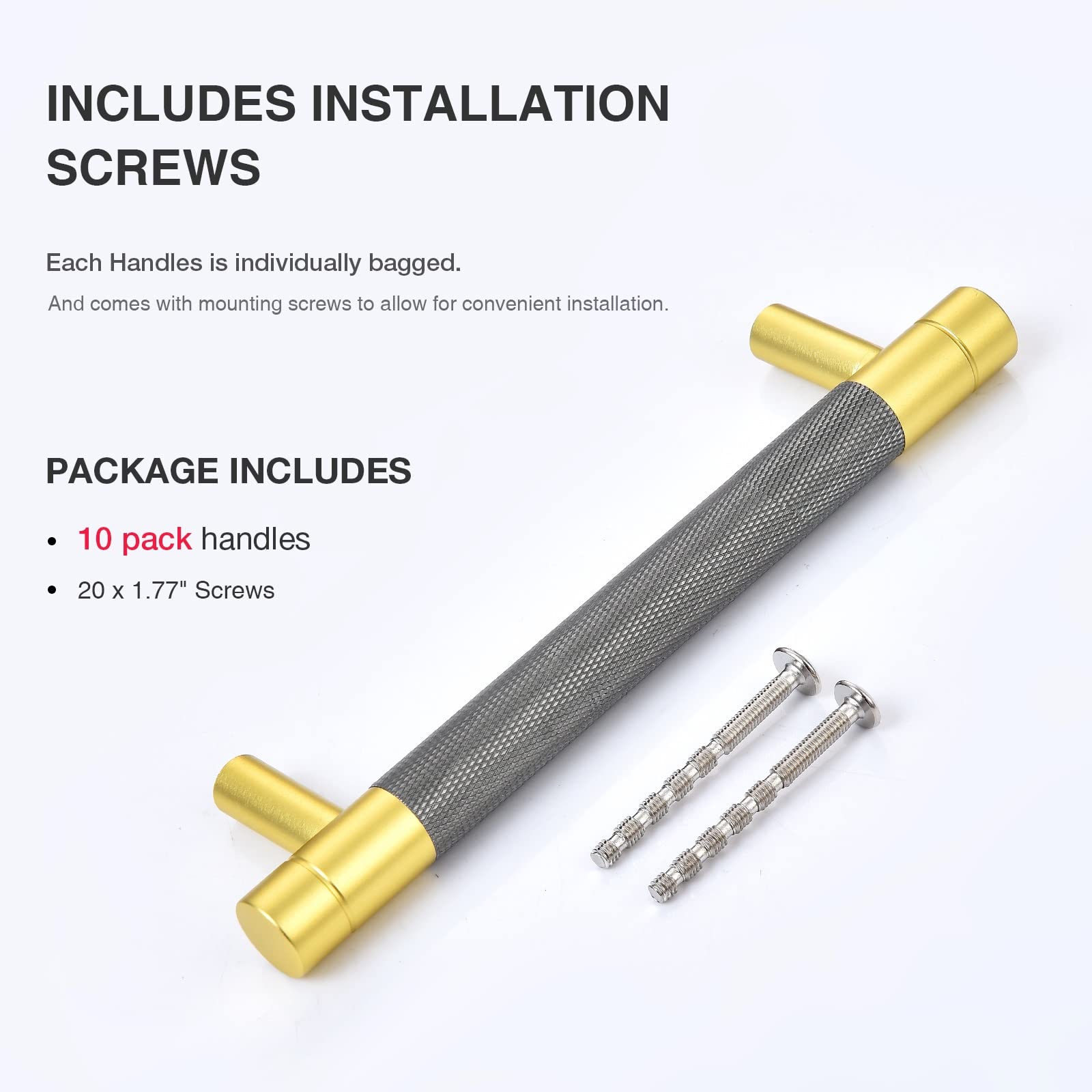 TRUSTMI 10 Pack 5 Inch Cabinet Pulls - Knurled Diamond Pattern Drawer Handles for Bathroom, Kitchen, Cupboard & Vanity - Pewter Grey & Gold Hardware - Perfect for Modern Home & Office Furniture Upgrade