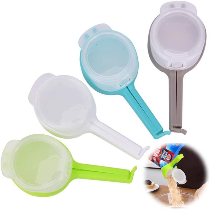 U00GKLTL Food Bag Clips with Spout - 4 Pack Reusable Snack Storage Clips with Pour Spout for Airtight Sealing | Perfect for Chips, Cereal, Flour & Dry Food Storage | Kitchen & Pantry Organization Essentials