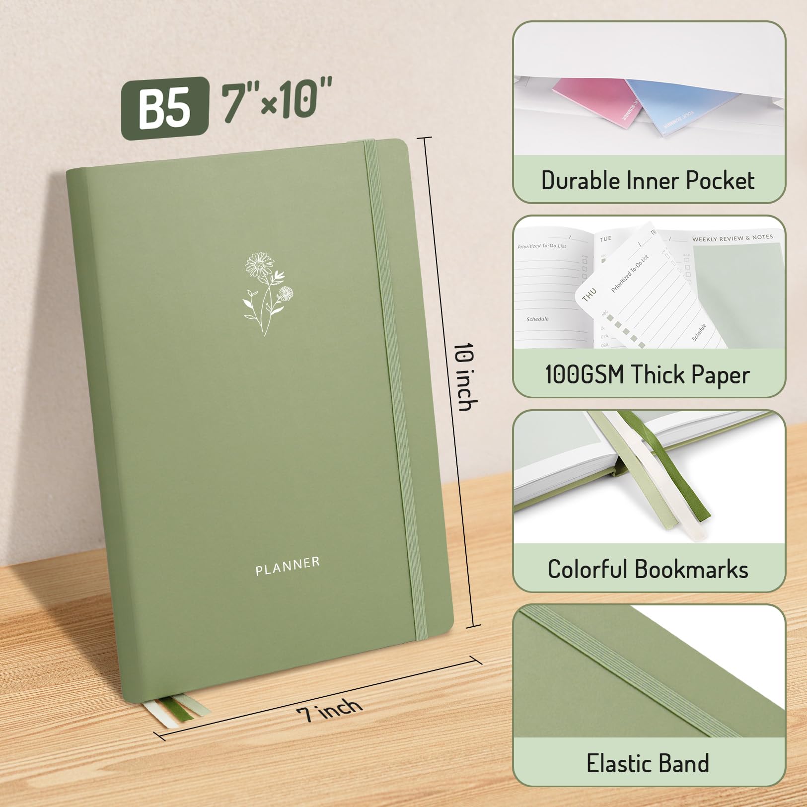 2025-2026 Undated Planner - B5 Daily Weekly Monthly Organizer with 12-Month Calendar, Simplified Large Schedule Notebook for Men & Women (7