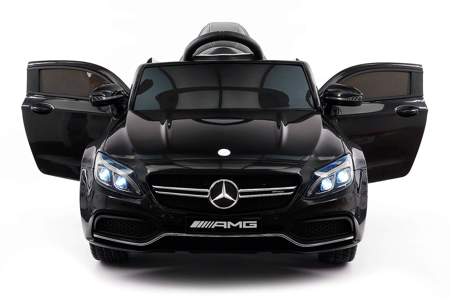 Moderno Kids Mercedes C63S 12V Electric Ride-On Car for Children with Parental Remote Control, EVA Foam Wheels, Leather Seat, MP3/USB Player & LED Lights - Black | Perfect Birthday Gift & Outdoor Play Toy for Boys & Girls Ages 3-8
