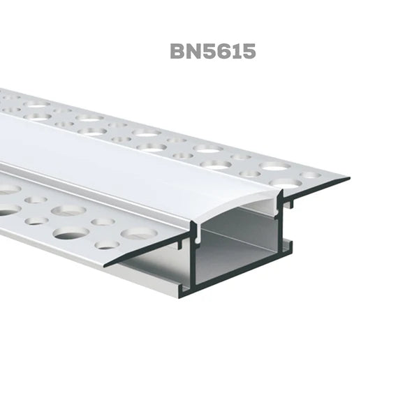 BN5615 8ft Aluminum Channel LED Strip Light Cover with Plaster-In Design - 10 Pack for Home, Office, and Commercial Lighting Installation