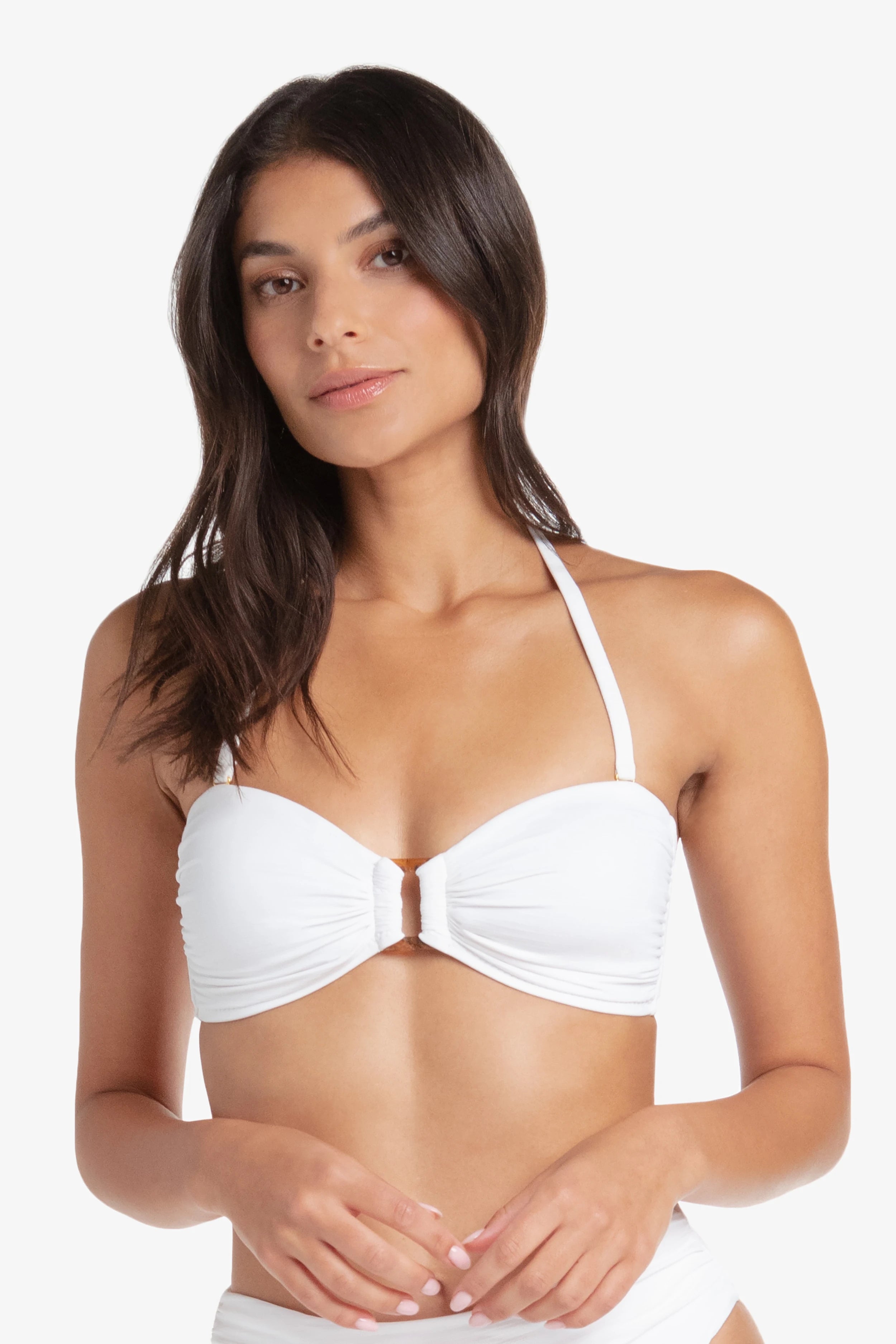 Textured White Hook Back Tortoise Bandeau Bikini Top - Perfect for Beach Vacations, Pool Parties & Summer Getaways