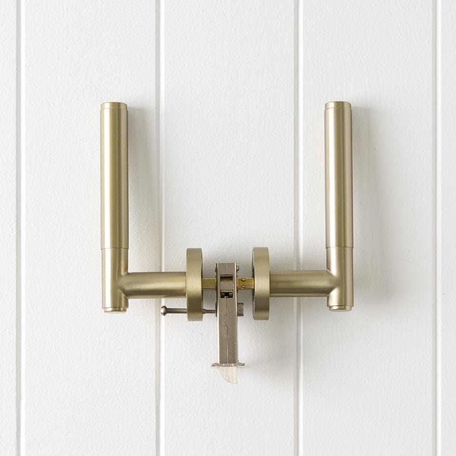 Premium Melbourne Door Handle with Lock - Warm Brushed Nickel Finish for Bedroom, Bathroom & Interior Doors - Durable & Stylish Hardware for Home Security