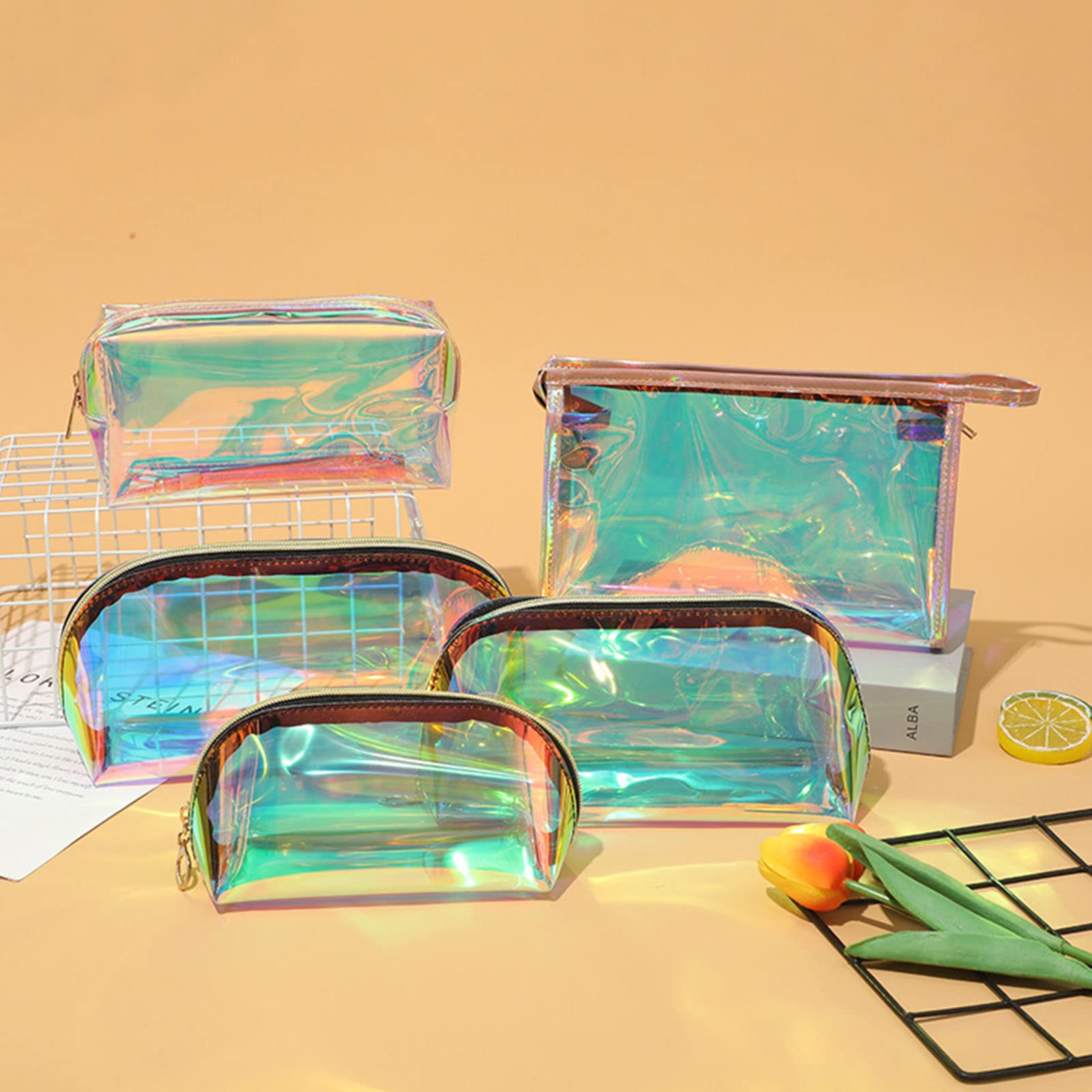 2-Pack Clear TPU Travel Toiletry Bags for Women - Waterproof Cosmetic & Makeup Organizer with Fashion Bling Design - Perfect for Vacation, Gym, Business Trips & Daily Essentials Storage