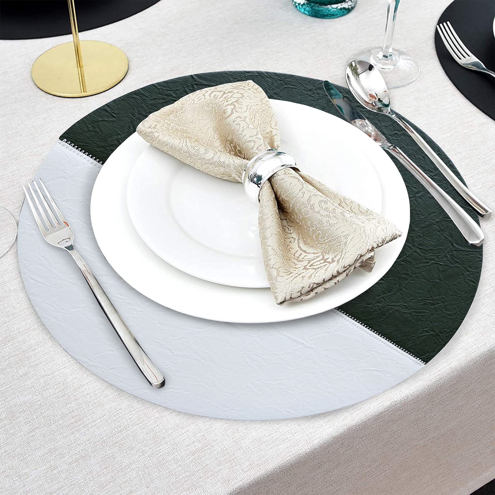 Elegant Black PU Leather Round Placemats Set of 4 - Waterproof Table Mats for Dining Room, Kitchen, and Outdoor Use - Fashionable Round Table Decor for Home and Parties
