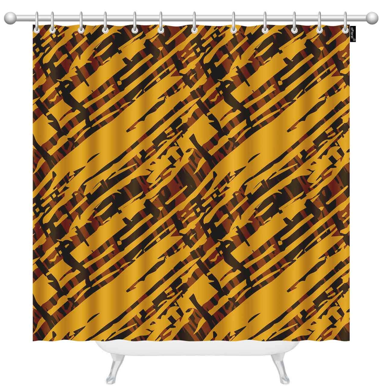 Floral Abstract Art Striped Extra Long Shower Curtain - Distressed Brushed Polyester Fabric with Random Chaotic Brush Strokes - 72x84 Inch Bathroom Decor with Hooks - Perfect for Modern, Boho & Farmhouse Style Bathrooms