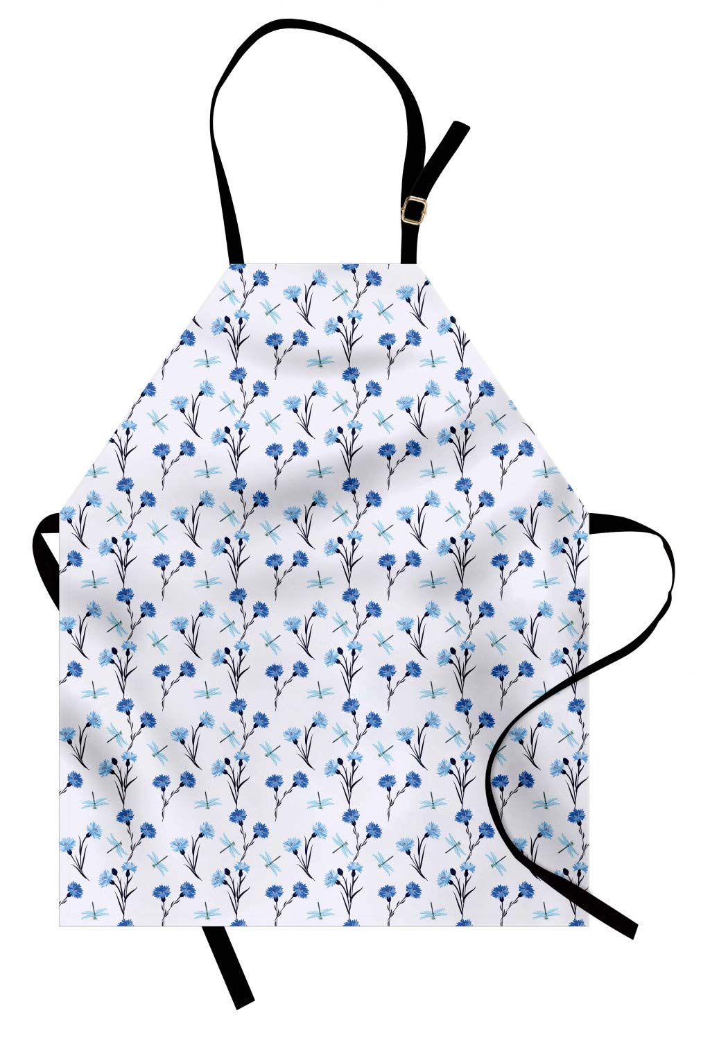 Ambesonne Floral Apron - Cornflowers & Dragonflies - Unisex Kitchen Bib for Cooking & Gardening