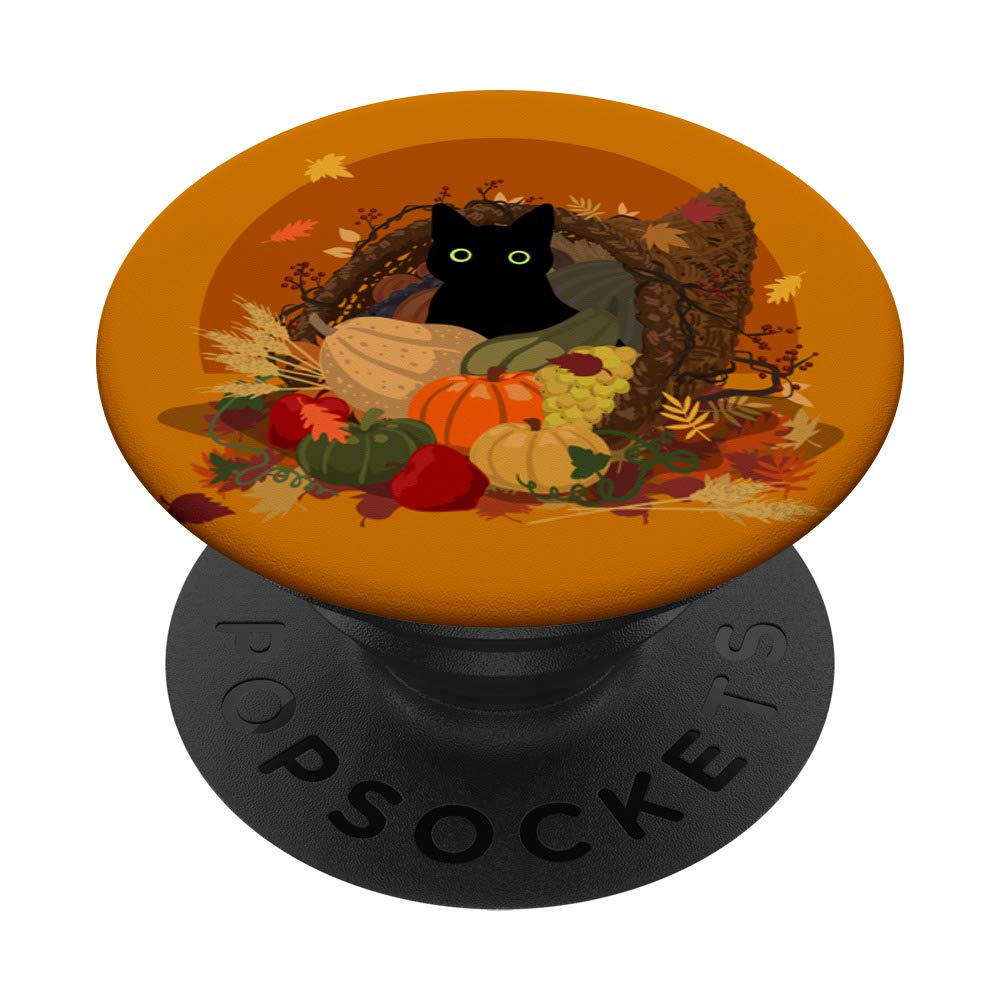 Black Cat Cornucopia PopSockets Grip & Stand for iPhone, Samsung & Tablets - Perfect for Thanksgiving Decorations & Phone Accessories