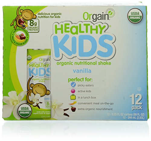 Orgain Organic Kids Protein Nutritional Shake, Vanilla Flavor - 12 Pack (8.25 fl oz) | Gluten Free, Soy Free | 21 Vitamins & Minerals + 10 Fruits & Vegetables | Perfect for Breakfast, School Lunches & After-School Snacks | Healthy Nutrition for Growing Children