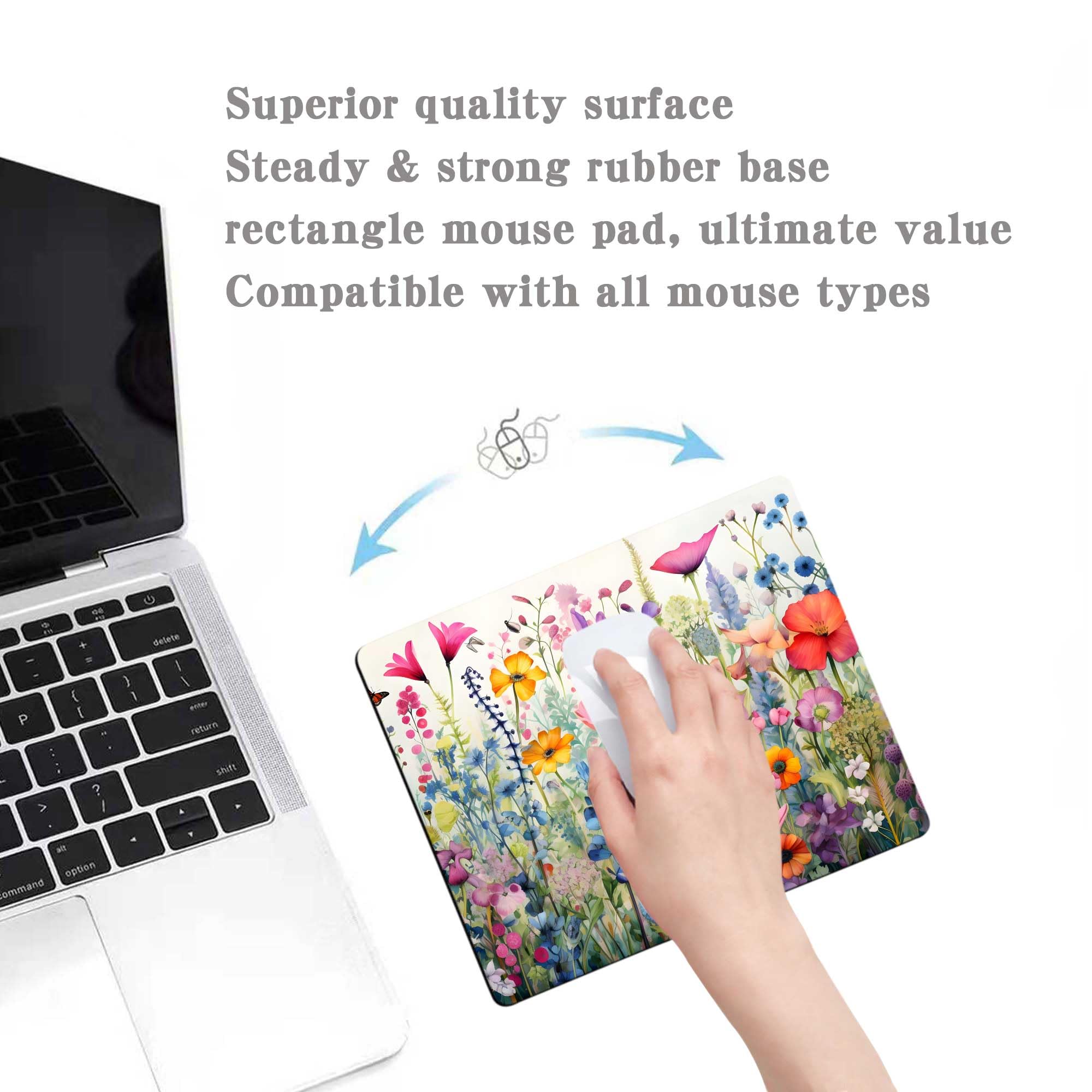 Pink Floral Rose Mouse Pad - Soft Cloth Desk Mat with Non-Slip Rubber Base, Cute Square Computer Mousepad for Women, Waterproof Office Accessory | Perfect for Home Office, Gaming & Workstations