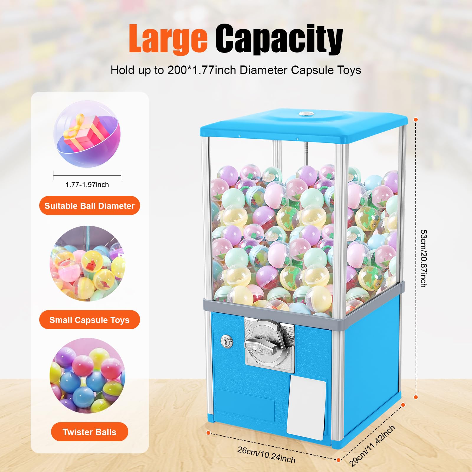 25 Cent Coin Operated Vending Machine - Large Capacity Bubble Capsule Toy & Candy Dispenser for Game Stores, Retail Stores - Perfect for Arcades, Malls, and Family Entertainment Centers