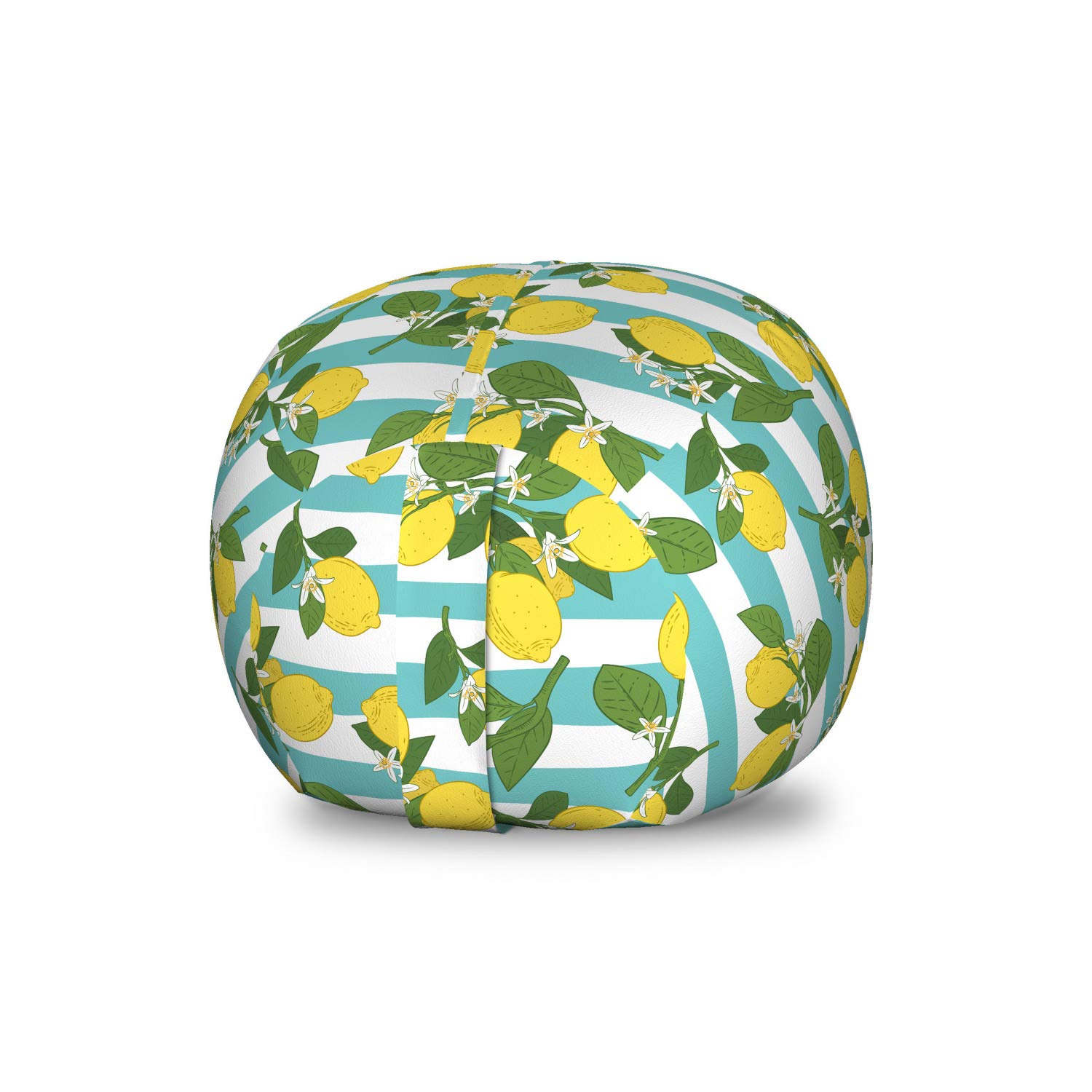 Ambesonne Lemon Print Storage Toy Bag Chair - Washable Stuffed Animal Organizer with Citrus Tree Design - Small Size in Seafoam Mustard | Perfect for Kids' Room, Nursery Organization & Toy Storage
