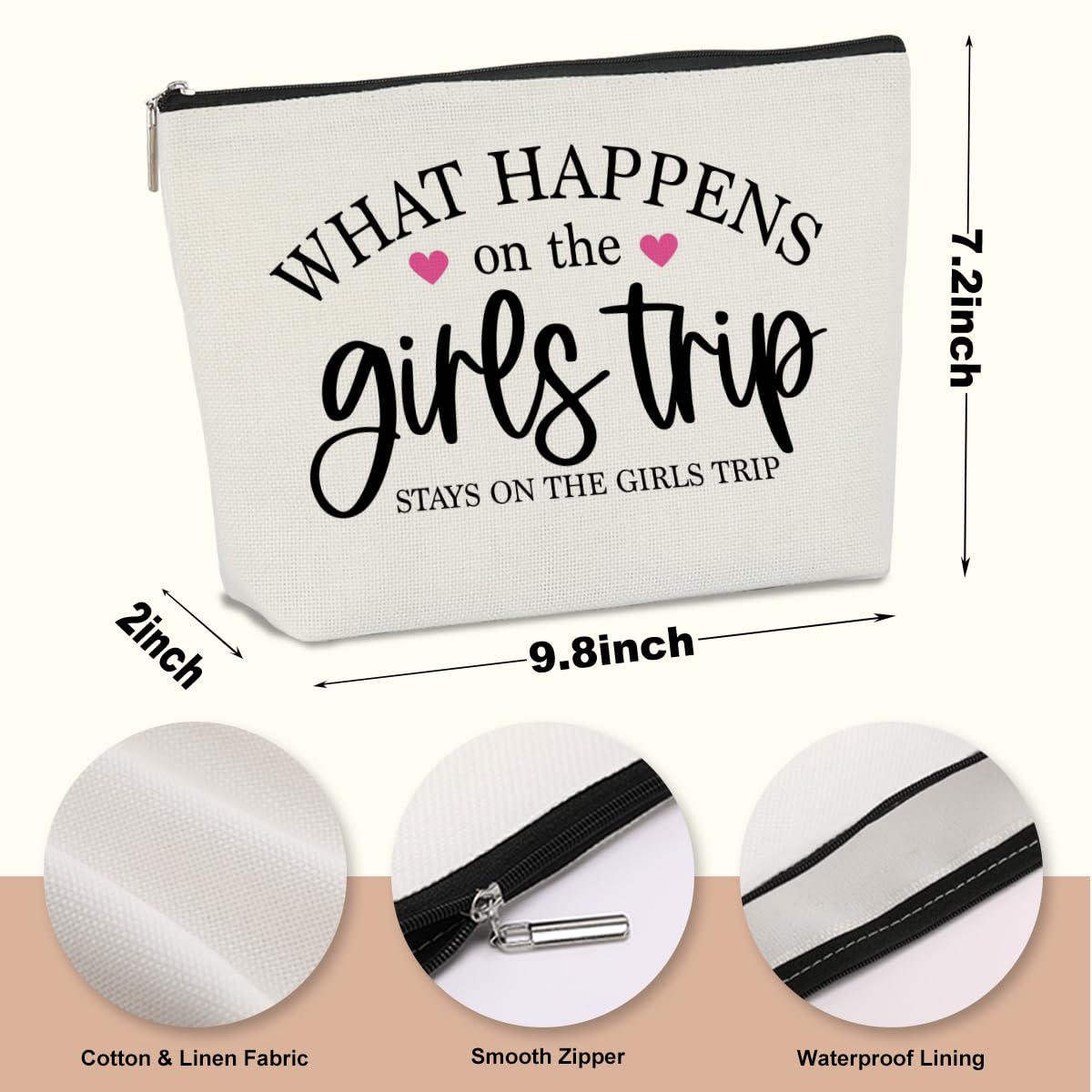 4 Pcs Girls Trip Gifts for Women - Makeup Bag Cosmetic Travel Organizer for Female, Lady, Daughter, Friend, Coworker, Niece - Perfect for Weekend Getaways, Vacation, Christmas & Birthday Presents - Ideal for Bachelorette Parties, Spa Days & Travel Essentials Storage