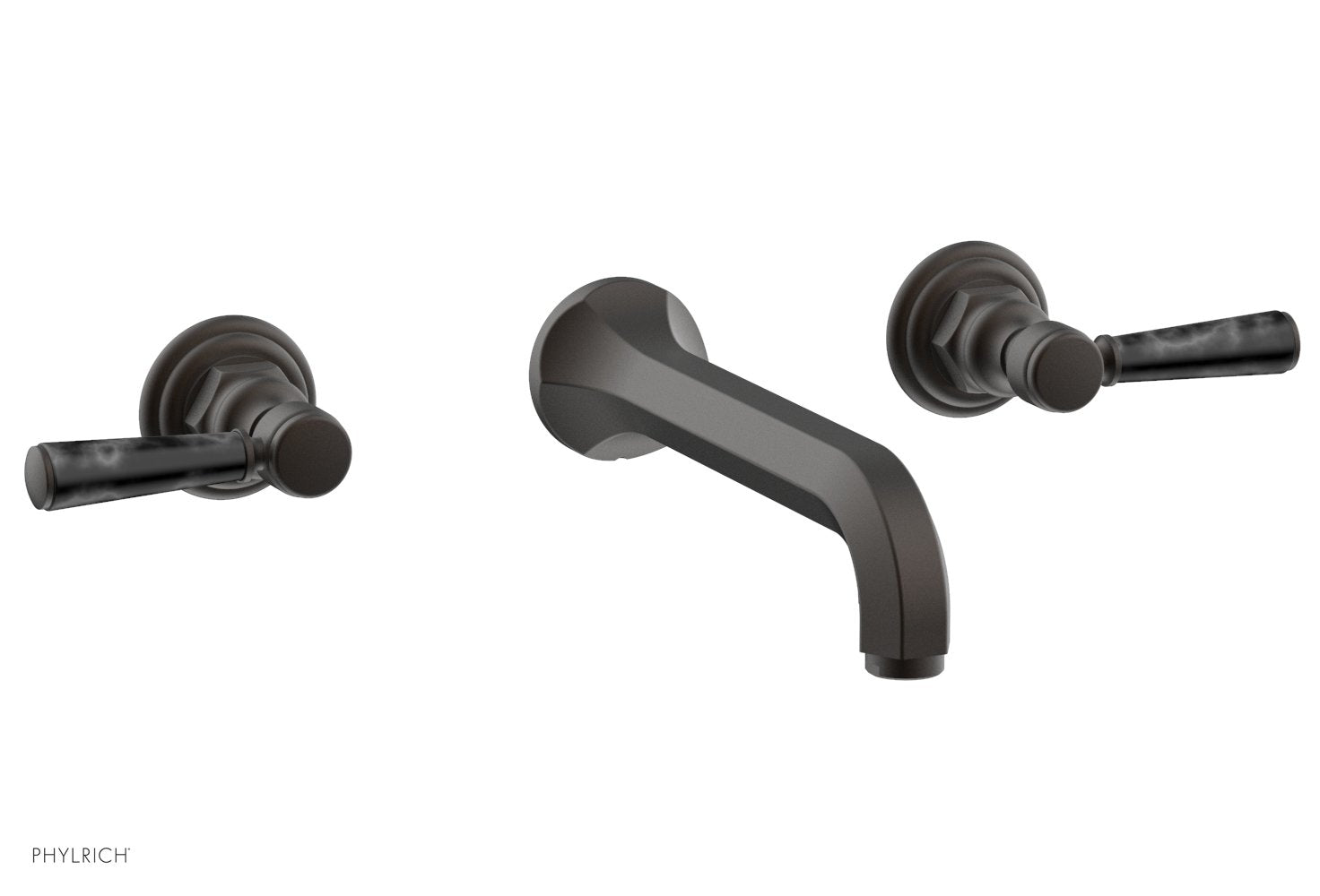 HEX TRADITIONAL Wall Lavatory Faucet Set - Black Marble Lever Handles 500 13 - Modern Bathroom Sink Faucet for Home & Commercial Use
