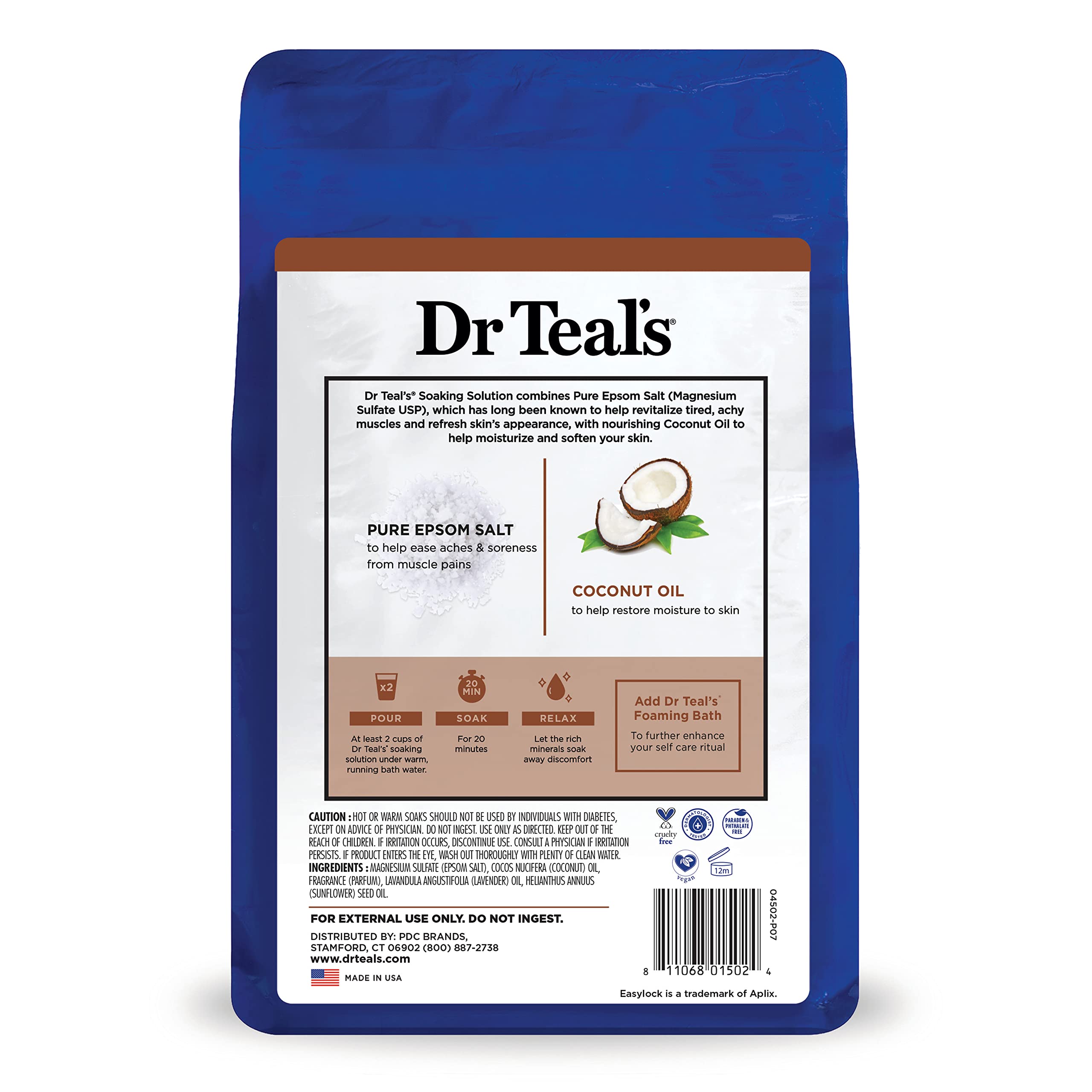 Dr Teal's Pure Epsom Magnesium Salt Soak with Coconut Oil - 3 lbs (Pack of 4) for Muscle Relaxation, Stress Relief & Skin Nourishment | Perfect for Bath Time, Post-Workout Recovery & Self-Care Routine