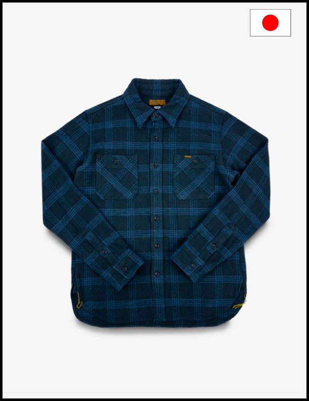 Iron Heart IHSH-408 12oz Heavyweight Slub Flannel Checkered Work Shirt - Black | Durable Men's Shirt for Outdoor Work & Casual Wear
