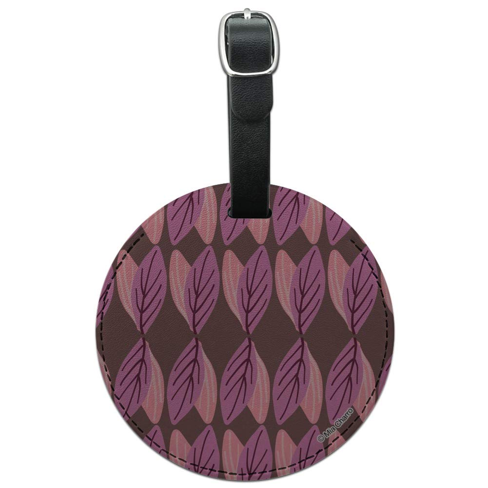 Haruna Round Leather Luggage Tag with Leaves Pattern - Durable Suitcase ID Tag for Carry-On Bags - Perfect for Travel, Business Trips & Vacation