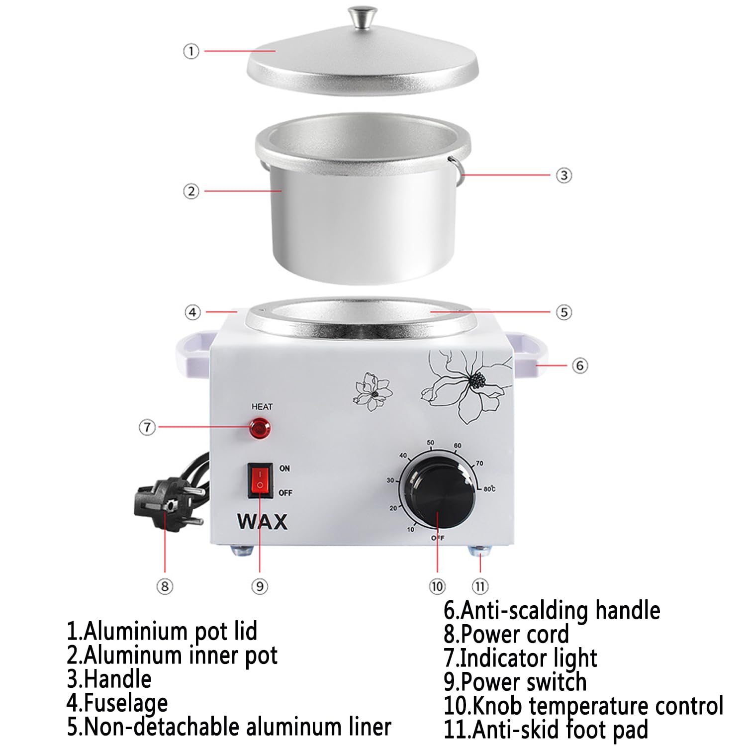 Professional Hair Removal Wax Heater Kit - Dual Switch Wax Warmer with Aluminum Inner Pot & Carry Handle - At-Home & Salon Waxing for Legs, Face, Bikini & Body Hair Removal - Perfect for DIY Spa & Beauty Treatments