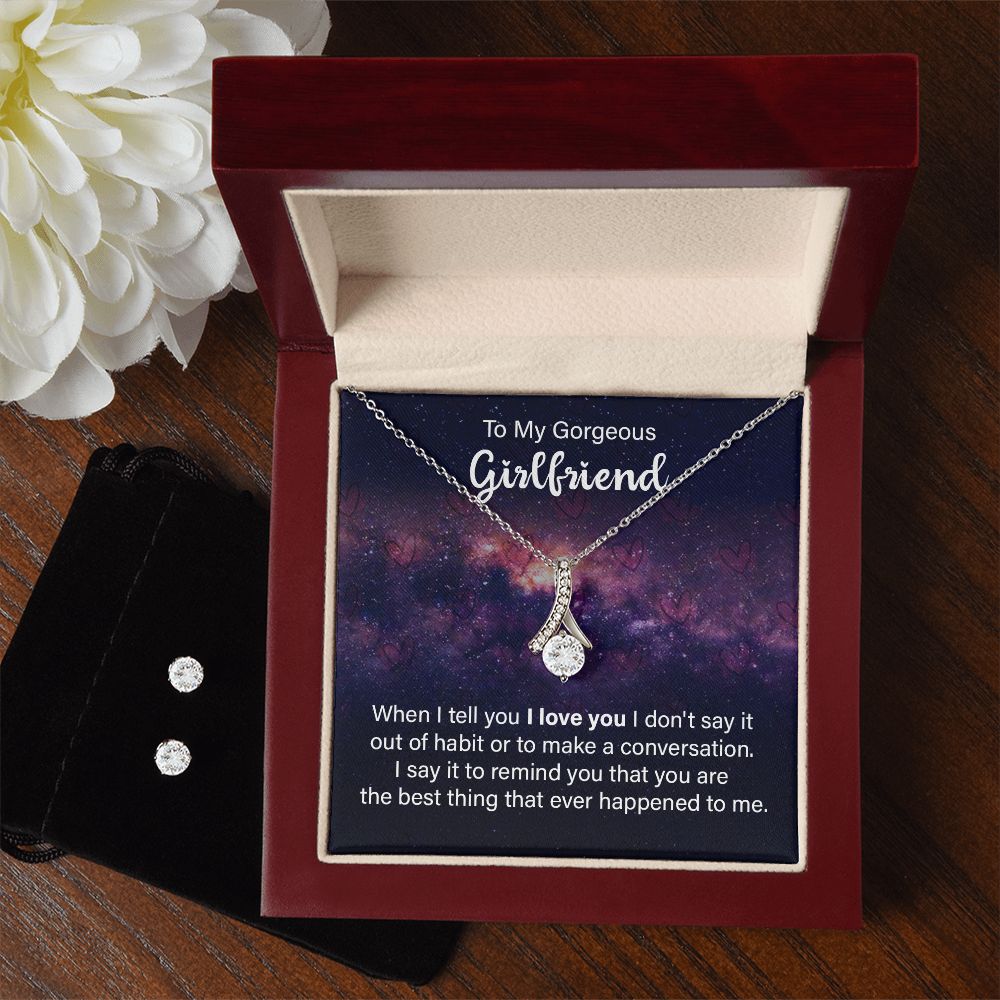 Elegant Cubic Zirconia Necklace & Earrings Set - Perfect Jewelry Gift for Girlfriend, Wife, or Loved One - Ideal for Anniversary, Birthday, Valentine's Day & Special Occasions