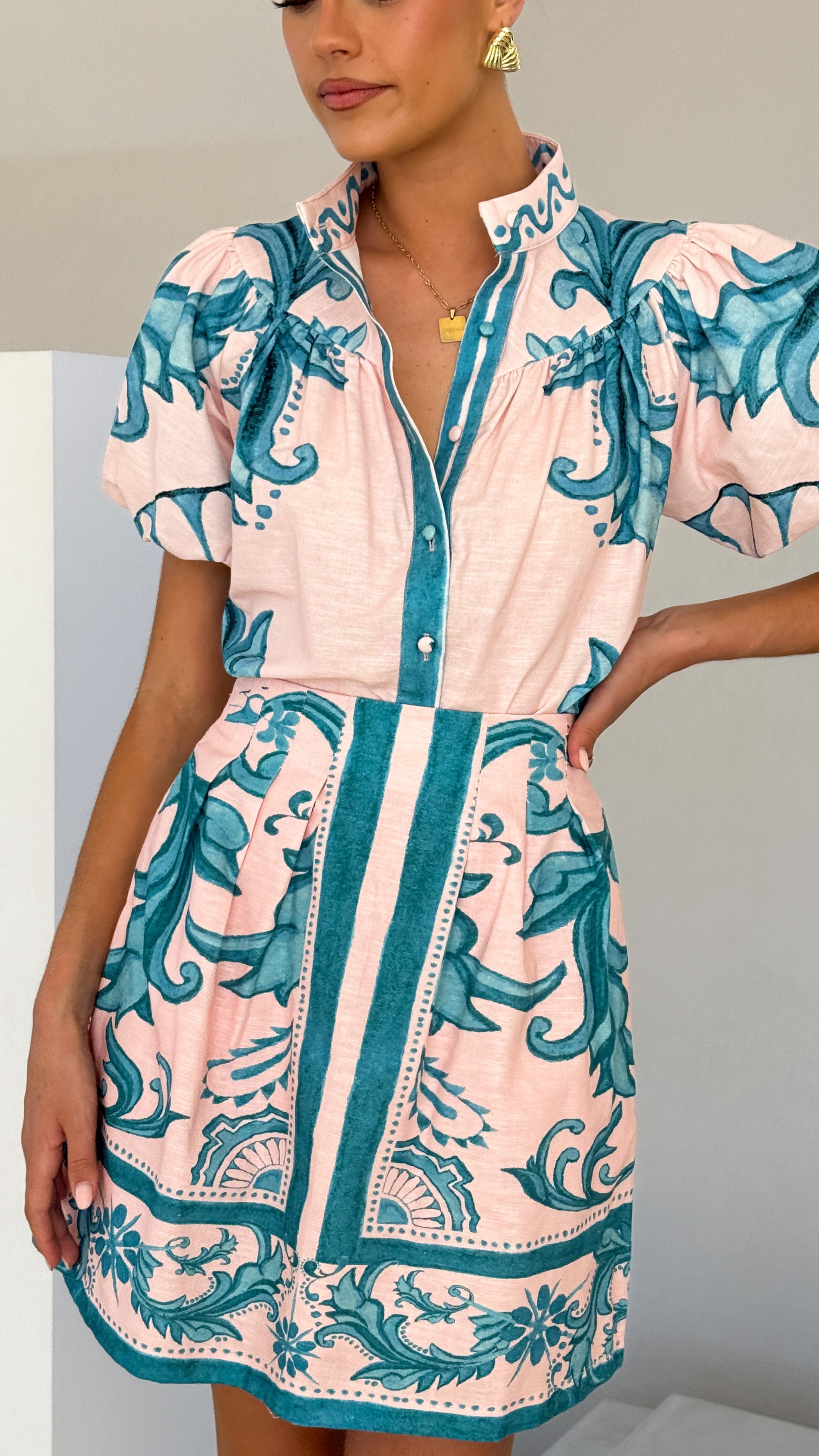 Lanie Shirt for Women - Aqua & Pink Zayna Style - Casual Summer Tops for Beach, Party & Everyday Wear