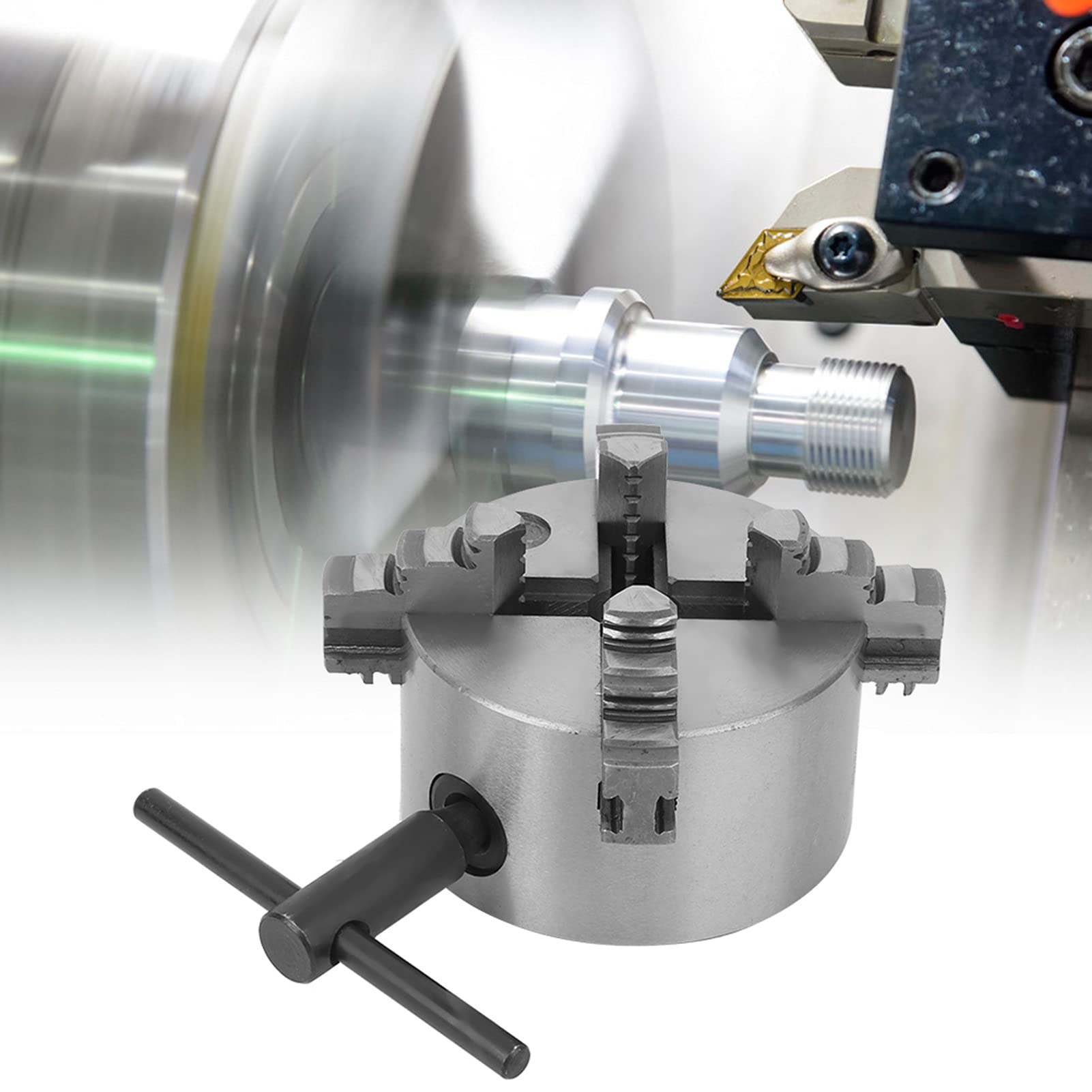 4 Jaw Self Centering Lathe Chuck 100mm (3.9in) Clamping Range - Heavy Duty Metal Lathe Chuck with Wrench for CNC Router, Turning & Milling Machines - Perfect for Metalworking, Woodworking & DIY Projects
