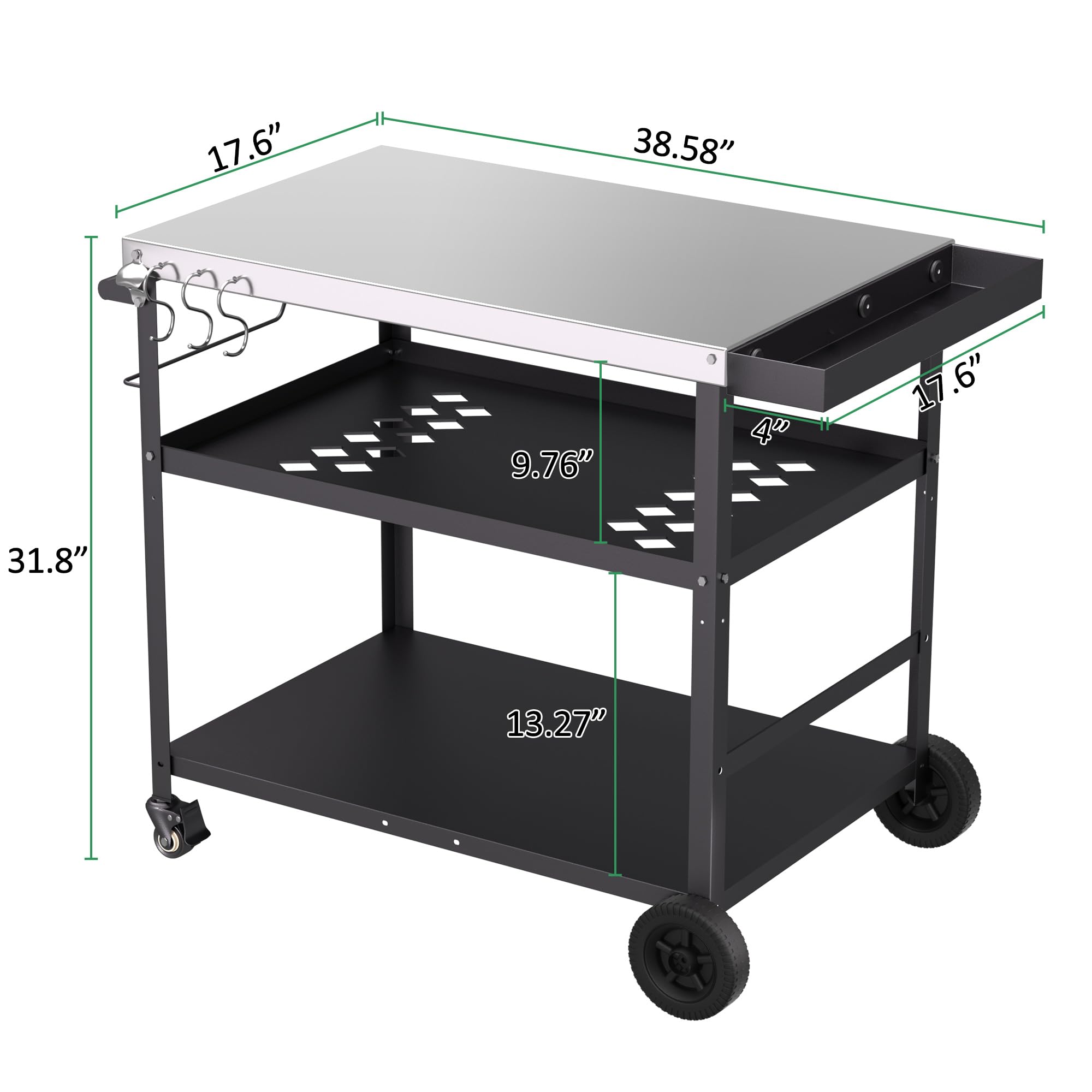 Spurgehom Outdoor Grill Cart with Wheels - Portable BBQ Cooking Prep Table with Pizza Oven Stand & Mesh Racks - Perfect for Patio Dining, Home Parties, Camping & Backyard Gatherings