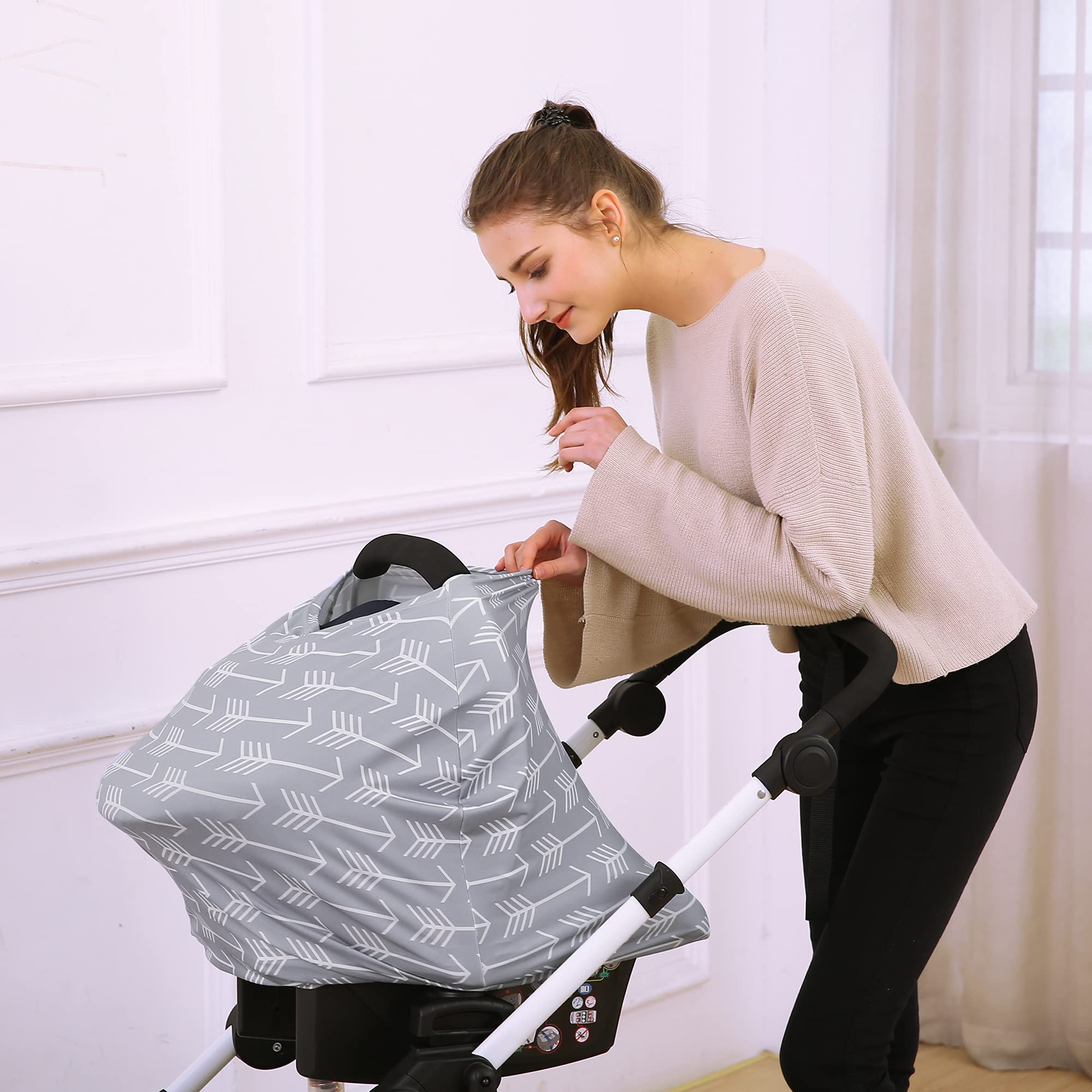 Multi-Use Baby Car Seat Canopy & Nursing Cover - Breathable Stroller Cover for Boys & Girls, Perfect Baby Shower Gift (Classic Arrows) | Ideal for Travel, Shopping & Breastfeeding in Public