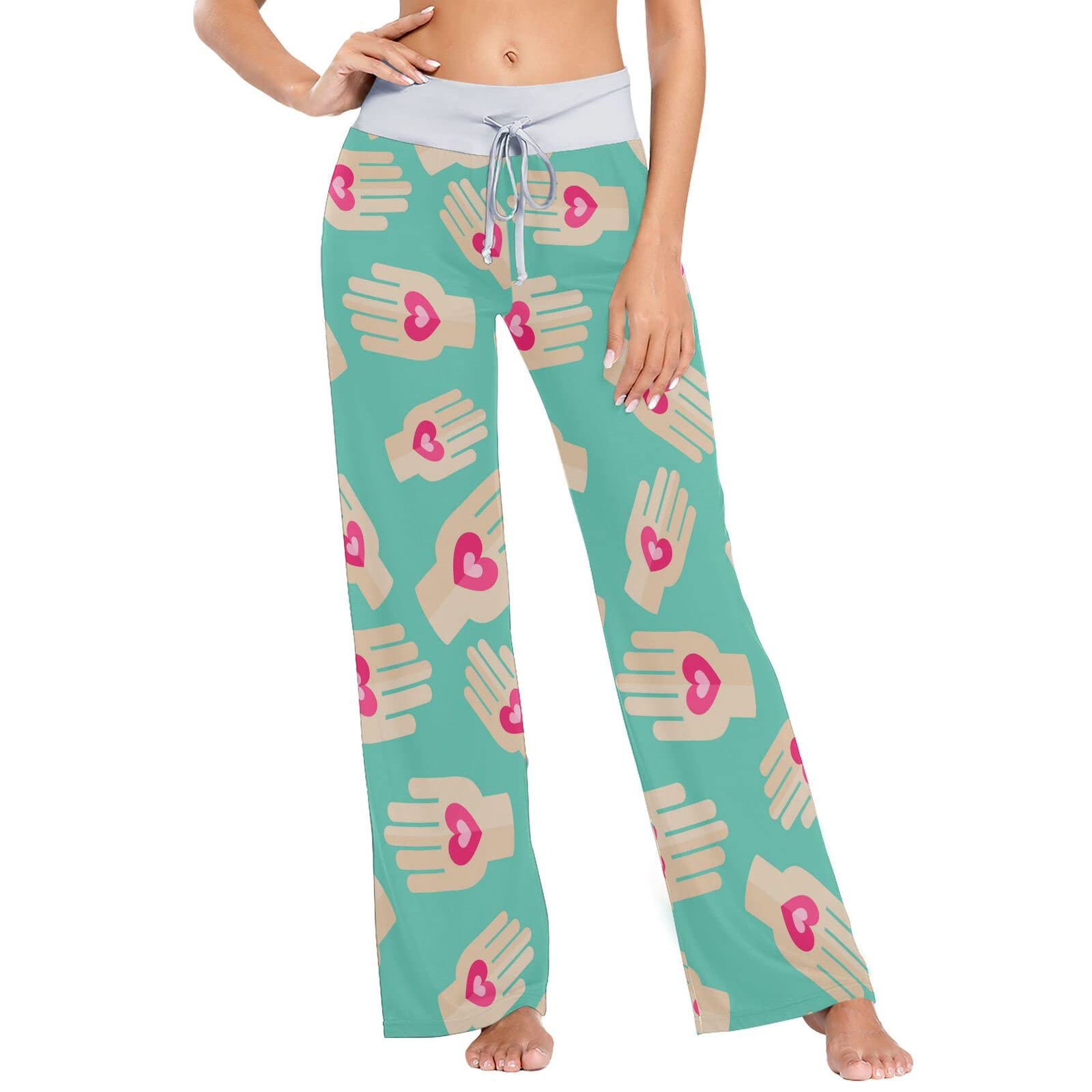Women's Pink Heart Print Pajama Pants - Soft Stretchy Long Sleepwear Bottoms for Comfortable Lounge & Bedtime
