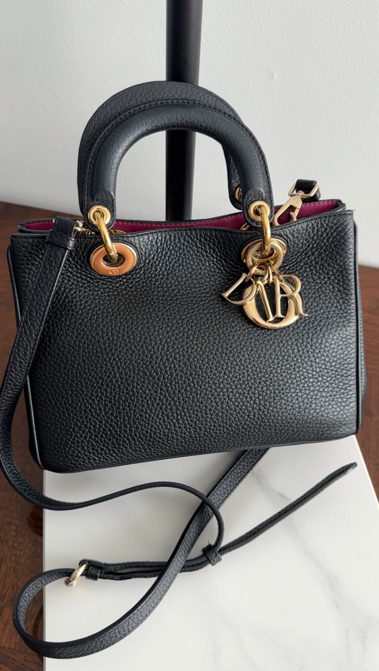 Christian Dior Black Mini Diorissimo Leather Two-Way Shoulder Bag Crossbody Purse for Women | Luxury Designer Handbag for Date Night, Office & Travel