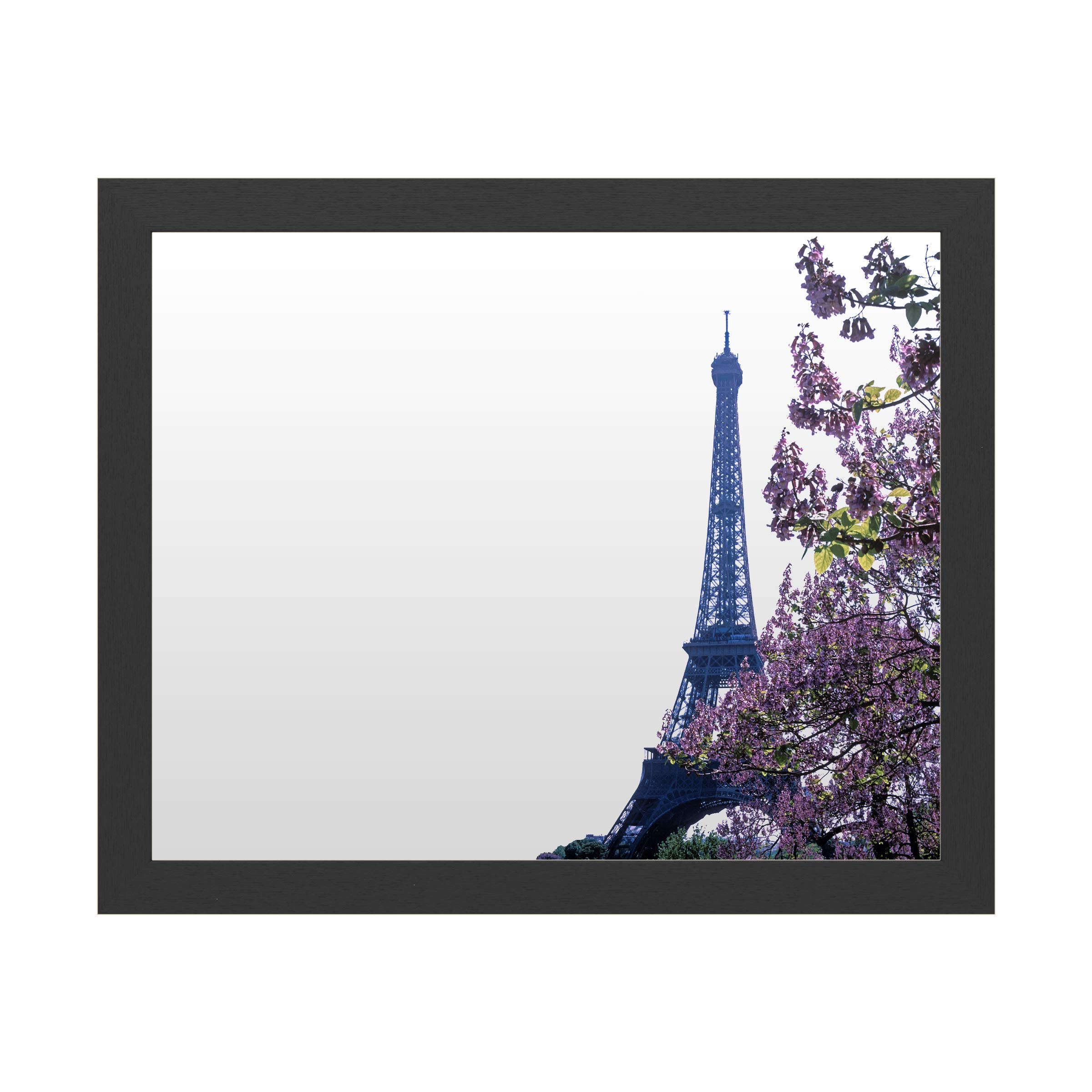 Trademark Fine Art Eiffel Tower with Cherry Blossoms by Kathy Yates - 16x20 Inch White Framed Canvas Wall Art in Multiple Colors | Perfect for Living Room, Bedroom & Office Decor
