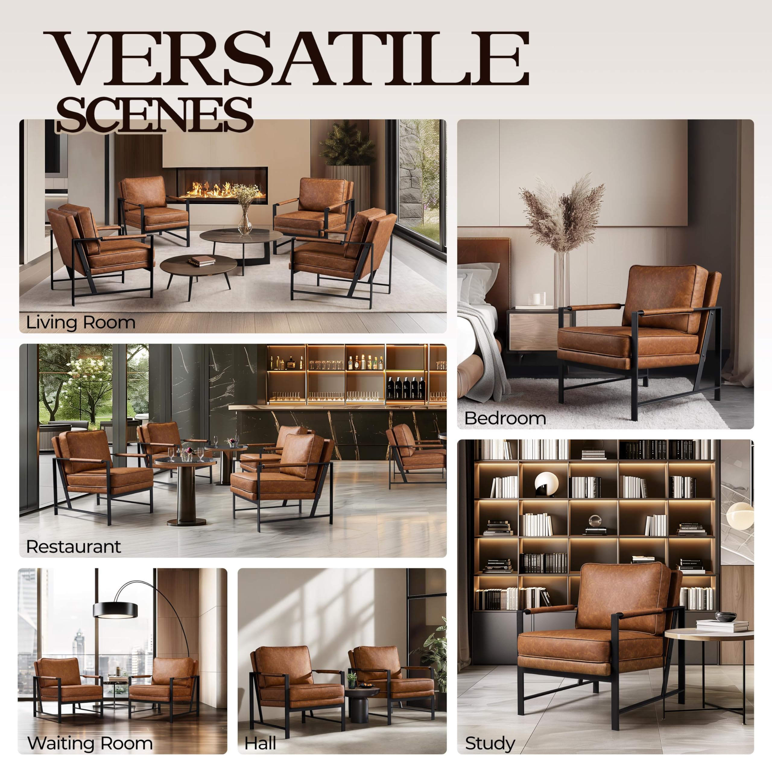 Yaheetech PU Leather Armchairs Set of 2, Retro Modern Accent Chairs with Soft Padded Seat & 105° Reclined Backrest - Light Brown Lounge Chairs for Living Room, Office, Bedroom or Study - Perfect for Reading, Relaxing & Home Decor