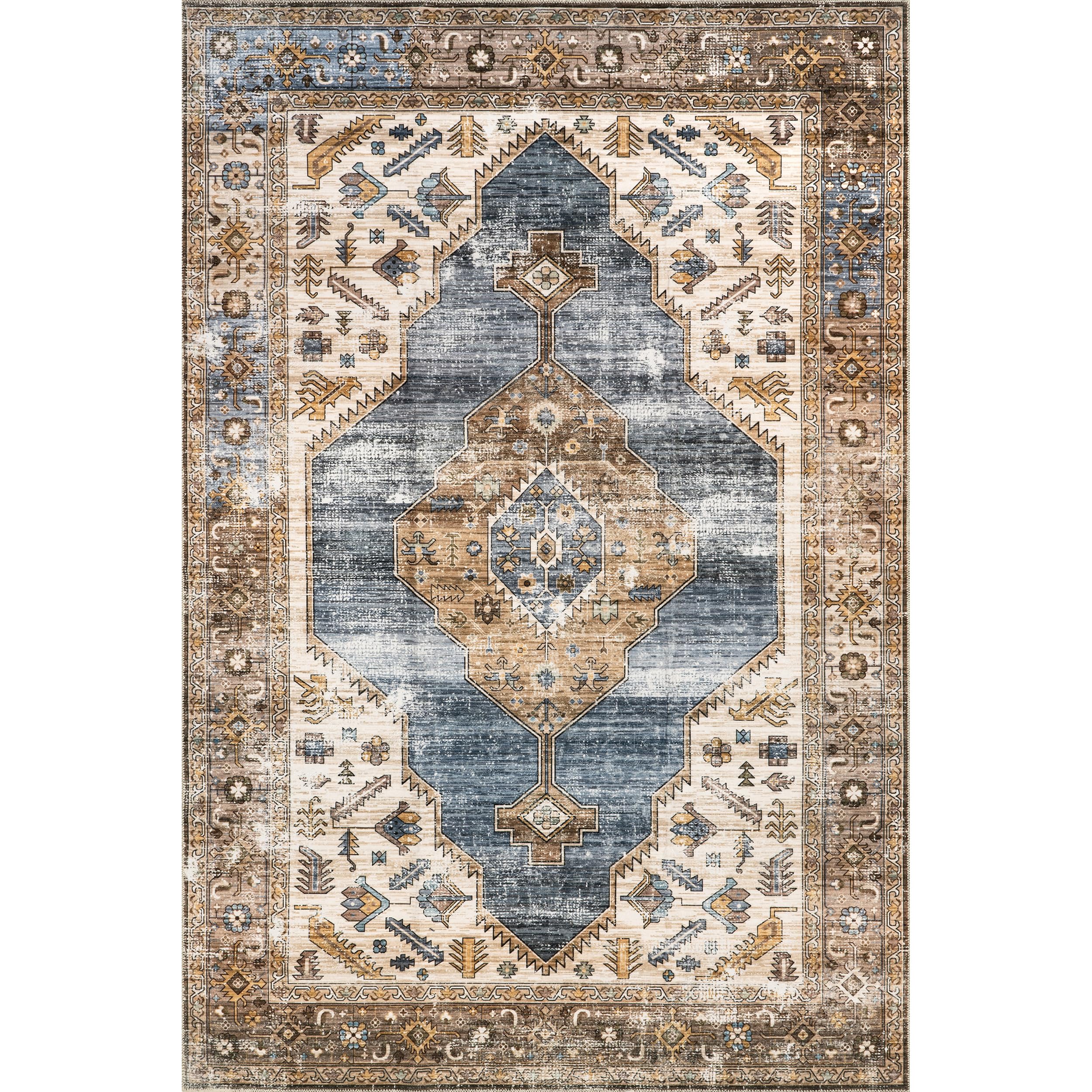 nuLOOM 8' x 10' Washable Area Rug - Stain Resistant & Non-Slip Backing - Low Pile Living Room, Bedroom, Dining Room Rug - Gracie Blue - Perfect for High Traffic Areas & Pet-Friendly Homes