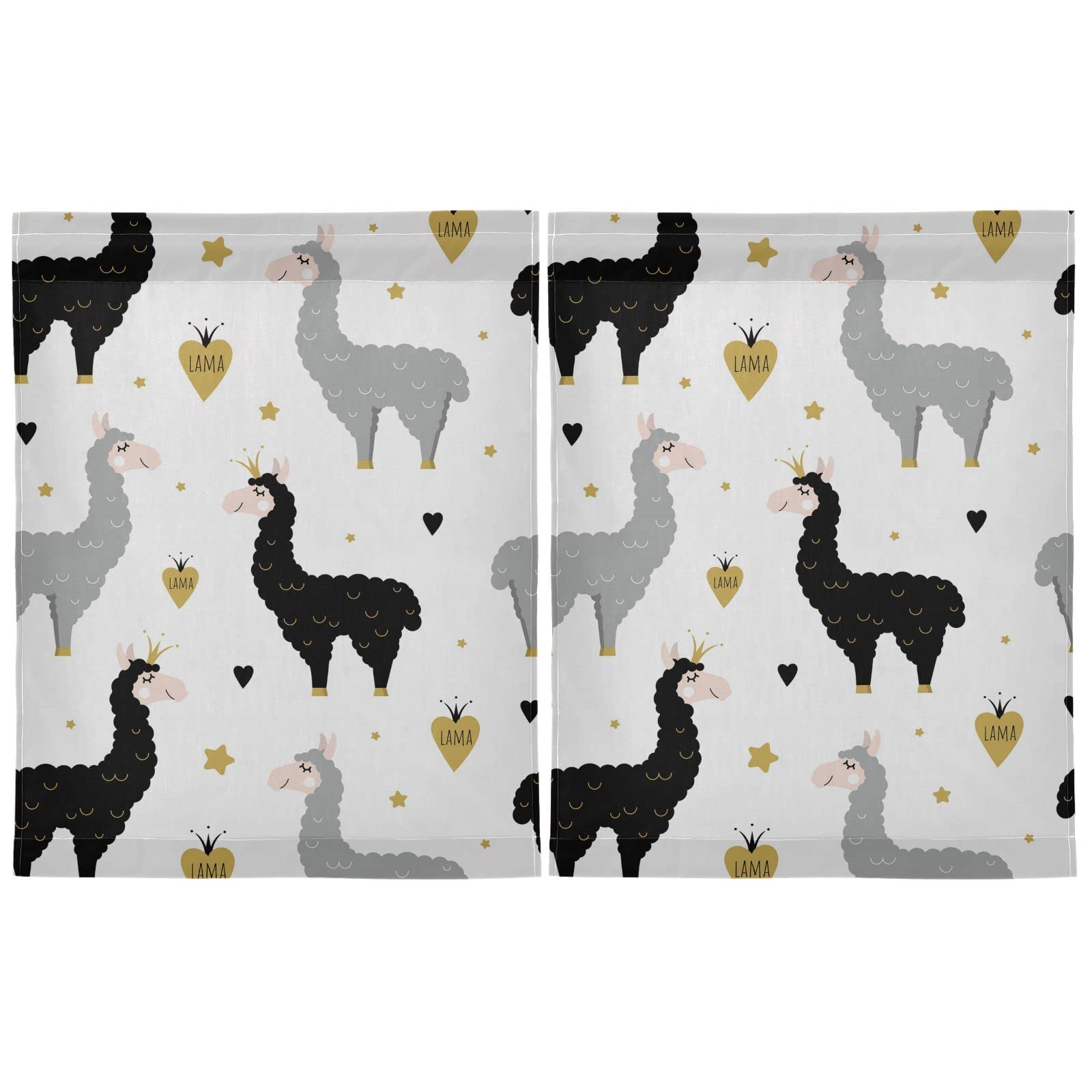 Cute Llamas Kitchen Curtains 36 Inch - Short Rod Pocket Window Drapes for Bedroom, Nursery, Kids Room - 2 Panels (27W x 36L) - Perfect for Farmhouse, Boho & Kids Decor