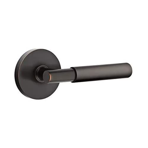 Emtek Passage Set with Disk Rosette and Myles Lever - Left Hand, Oil Rubbed Bronze Finish for Interior Doors | Perfect for Bedrooms, Bathrooms, and Closets
