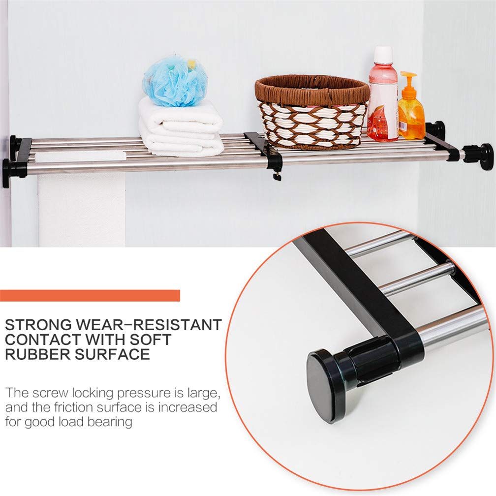 Hershii Expandable Closet Organizer - Adjustable Tension Shelf Rod, Metal Storage Rack for Wardrobe, Kitchen & Bathroom (Black, 23.62-31.5 Inches) - Perfect for Small Spaces & DIY Home Organization