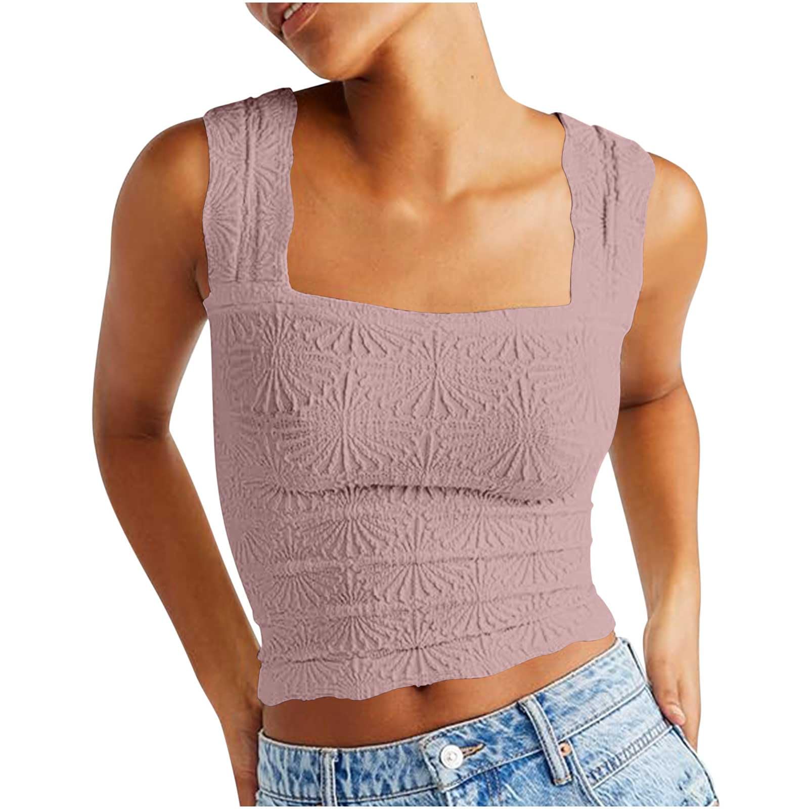 Stylish Women's Square Neck Wide Strap Sleeveless Crop Tank Top - Breathable Summer Casual Wear for Beach, Gym & Everyday Outfits