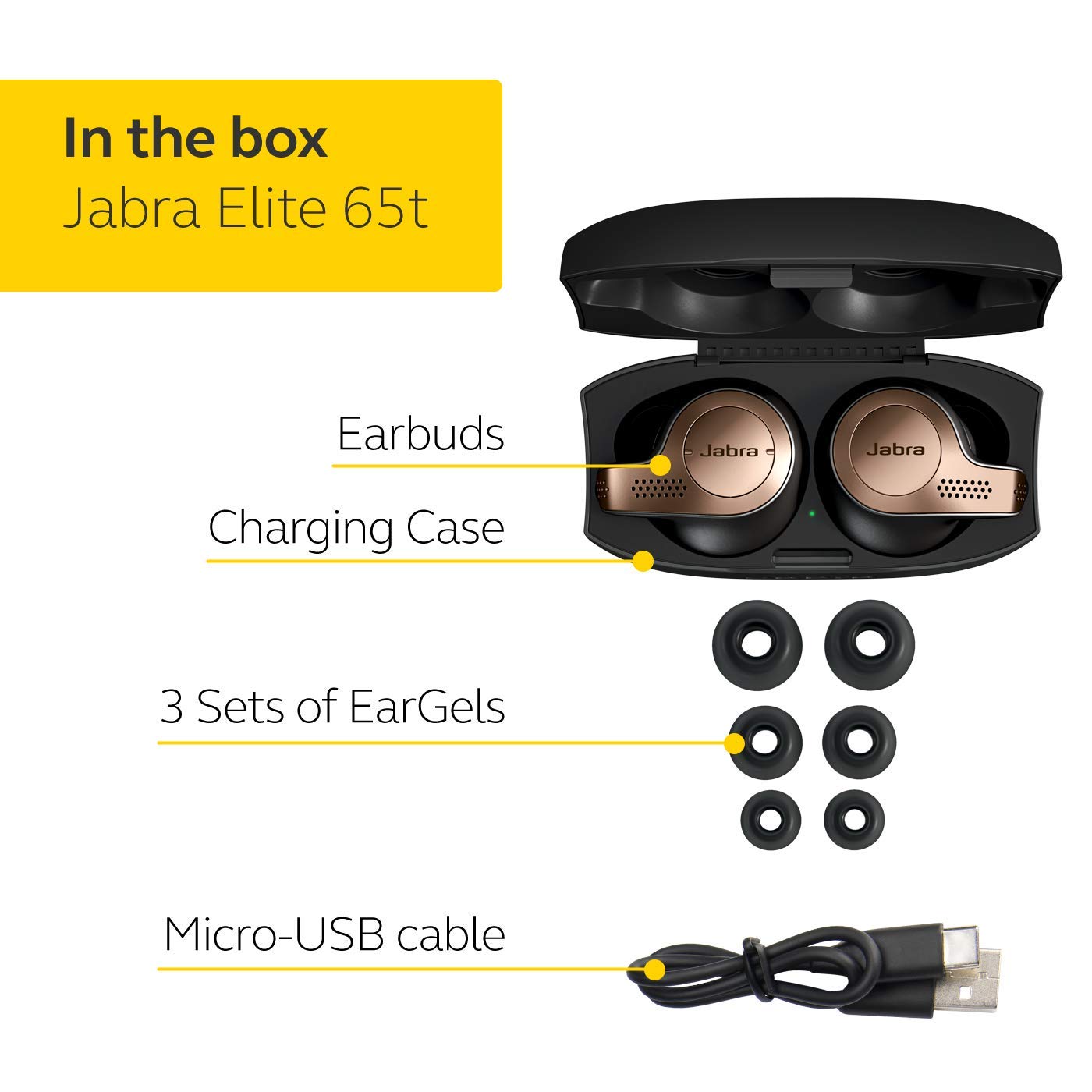 Jabra Elite 65t True Wireless Bluetooth Earbuds with Charging Case - Copper Black | Noise Cancelling, Secure Fit | Perfect for Gym, Running & Commuting