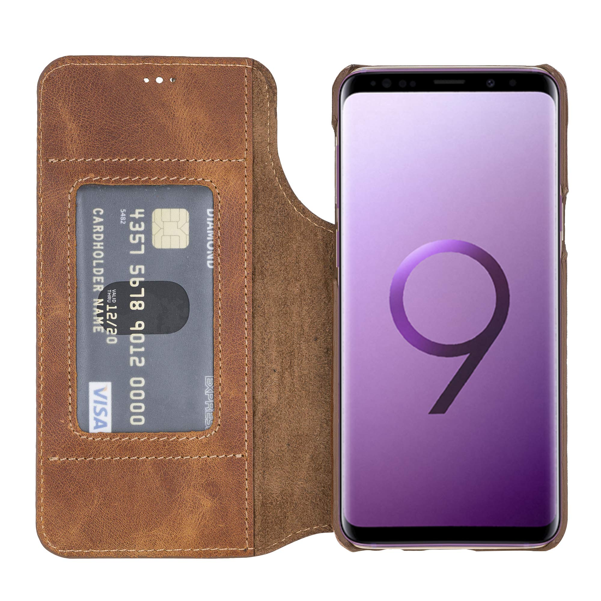 **Venito Venice Slim Wallet Case for Samsung Galaxy S9 – Stand, Self-Closing & RFID Blocking – Antique Brown – Perfect for Travel, Work & Daily Protection**