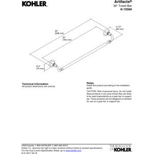 KOHLER K-72569-2BZ Artifacts 30-Inch Oil-Rubbed Bronze Towel Bar - Premium Bathroom Accessory for Modern & Traditional Bathrooms